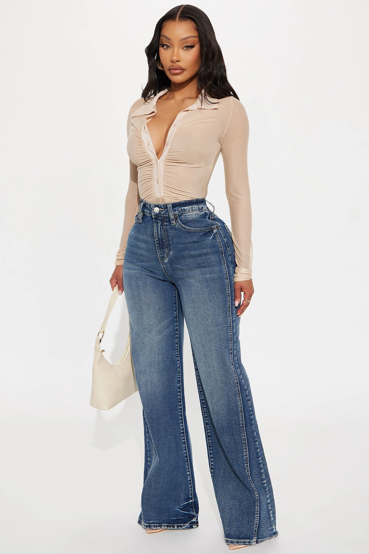 Upper West High Rise Stretch Flare Jeans - Dark Wash — Ganga de lavagem escura