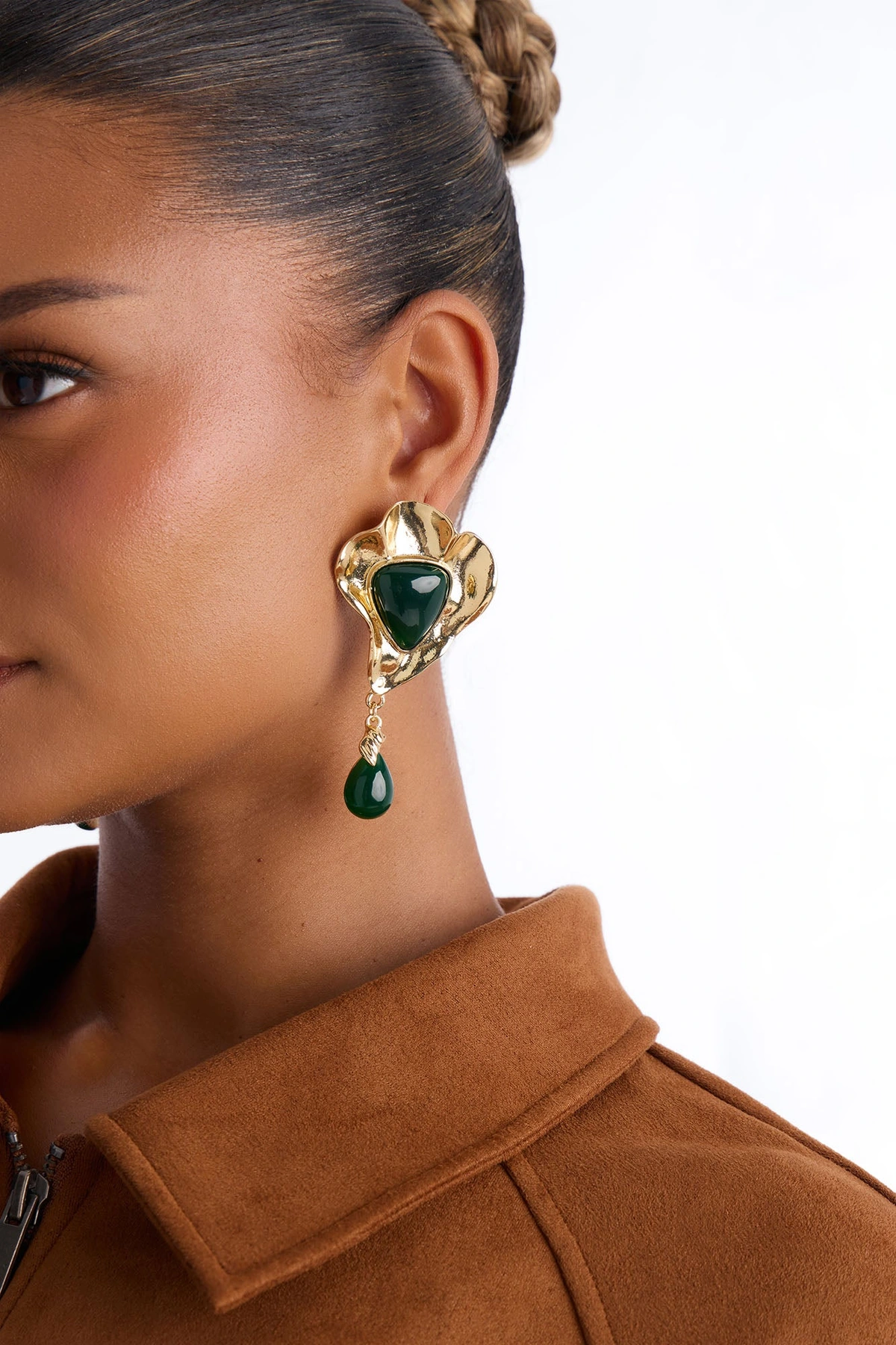 Moonlit Hours Drop Earrings - Gold/Green — Dourado/Verde