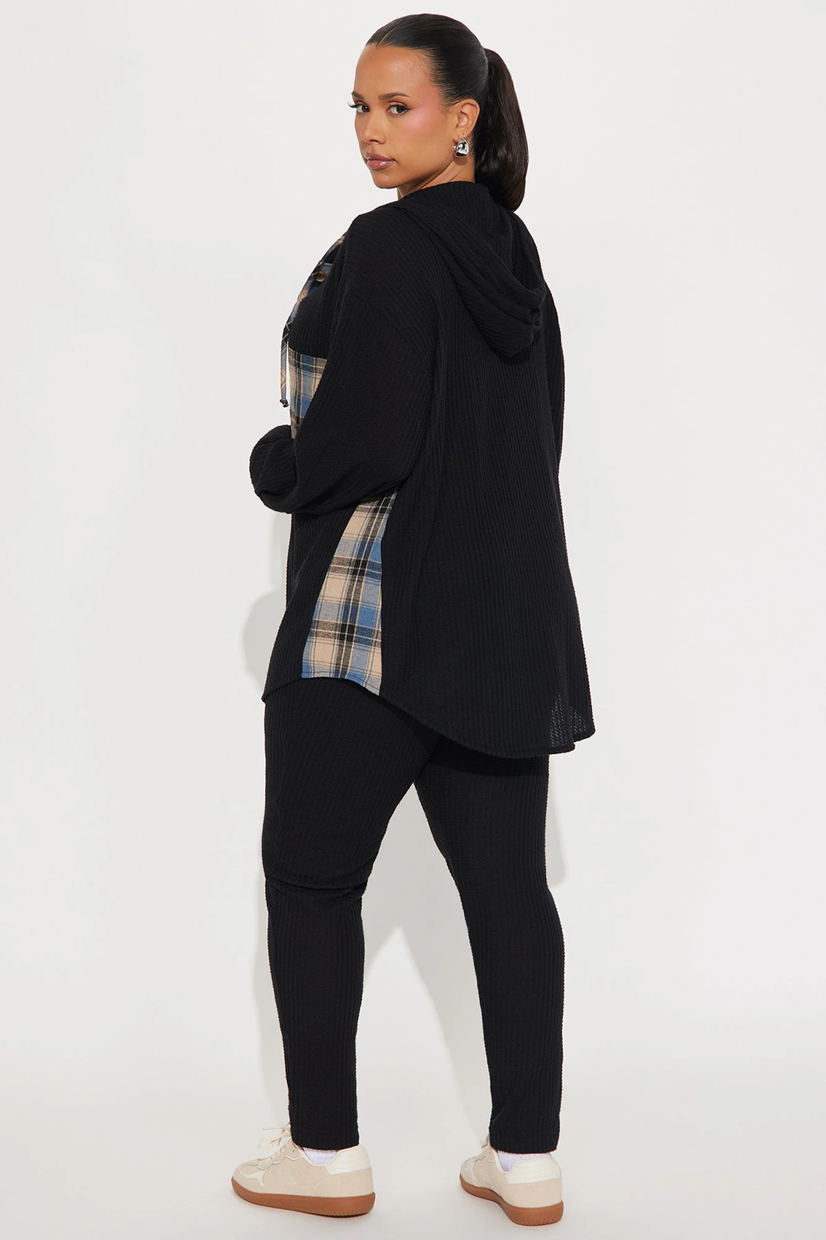 Alexandra Waffle Pant Set - Black — Preto