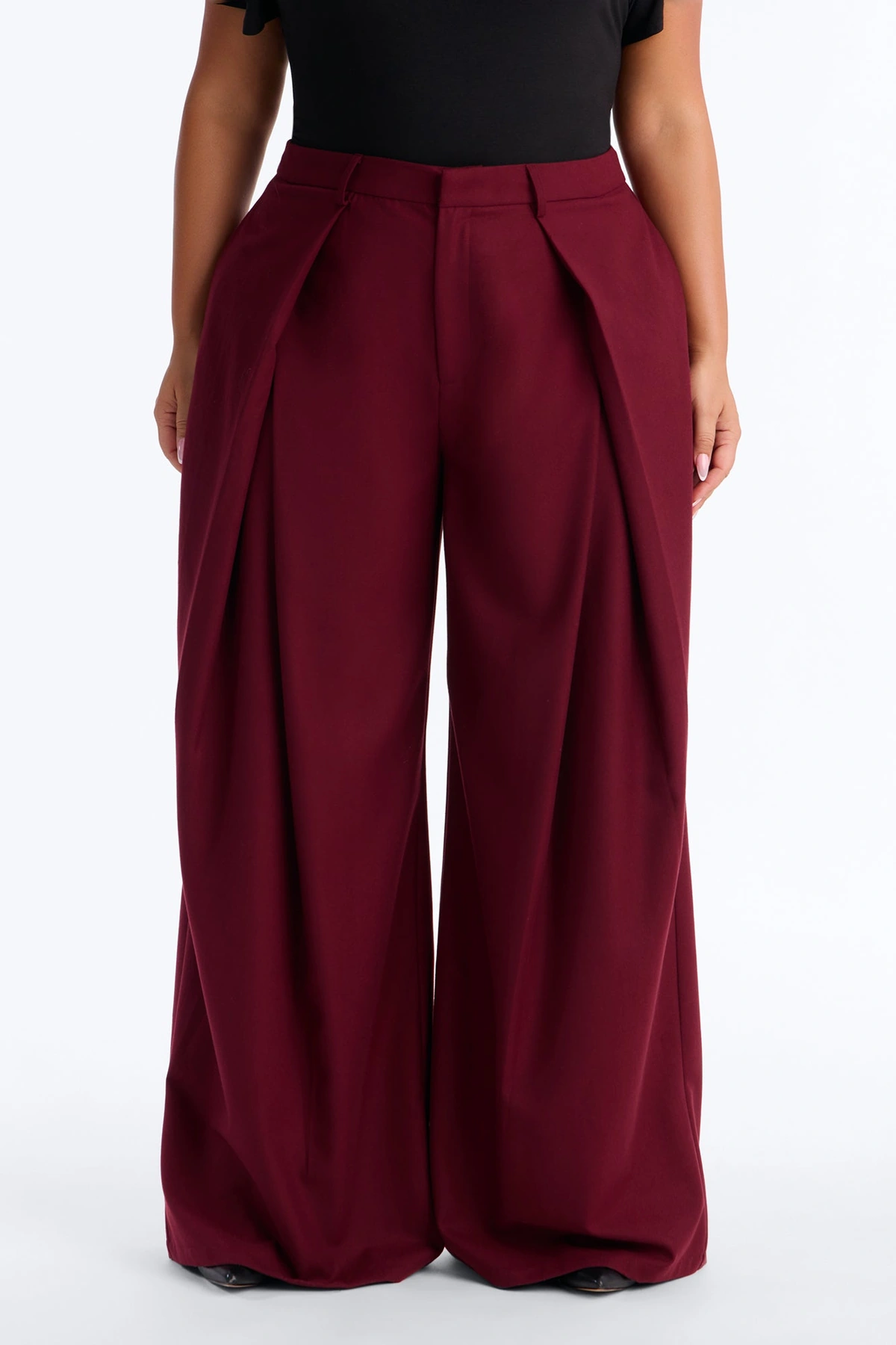 Executive Realness Pleated Wide Leg Trouser 33″ - Burgundy — Bordô