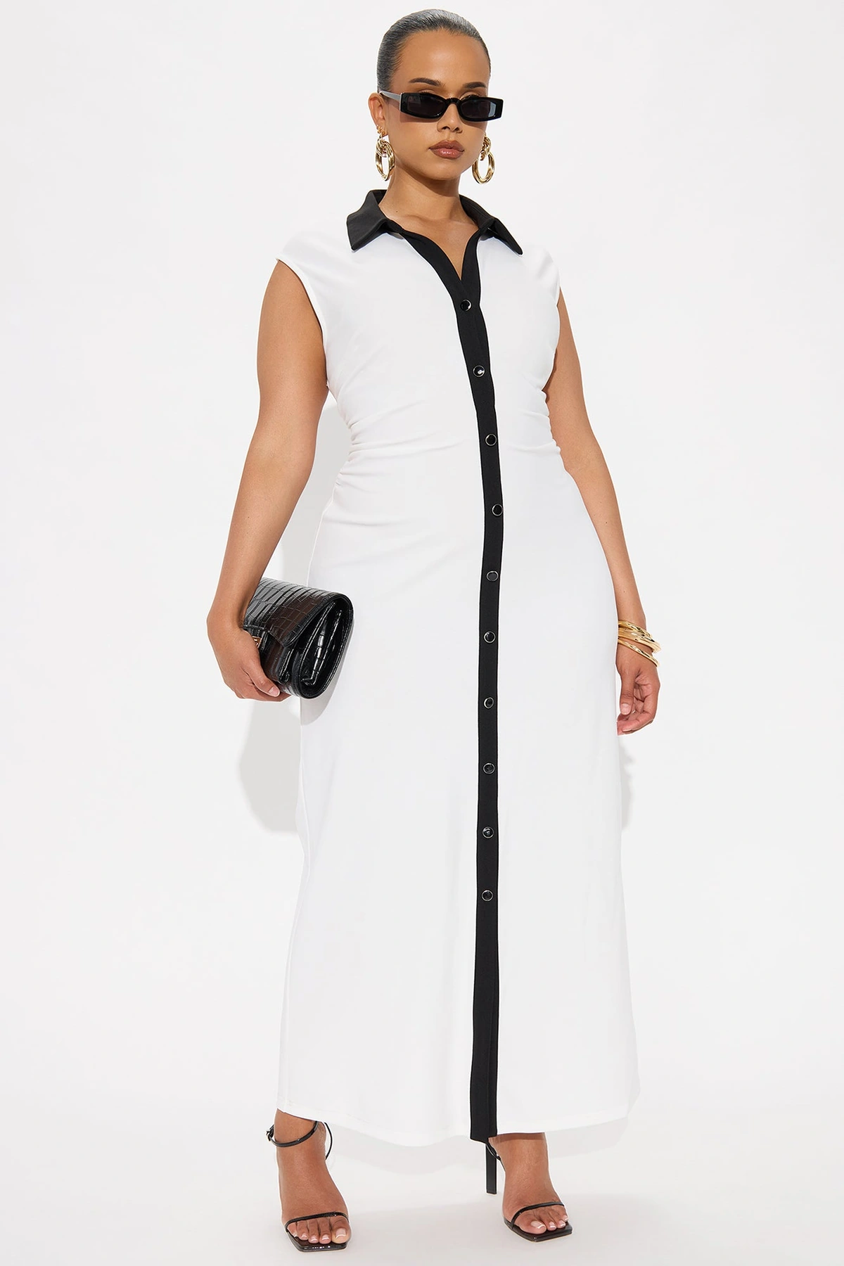 Stella Contrast Maxi Dress - White — Branco