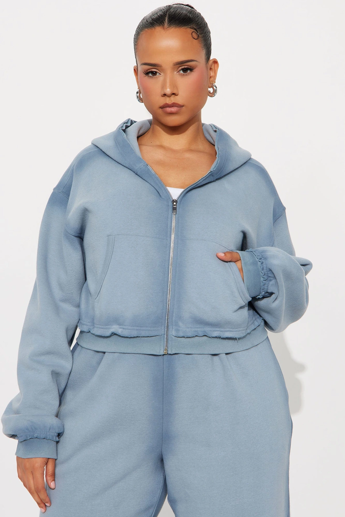 Wynona Washed Fleece Pant Set - Slate Blue — Slate Azul