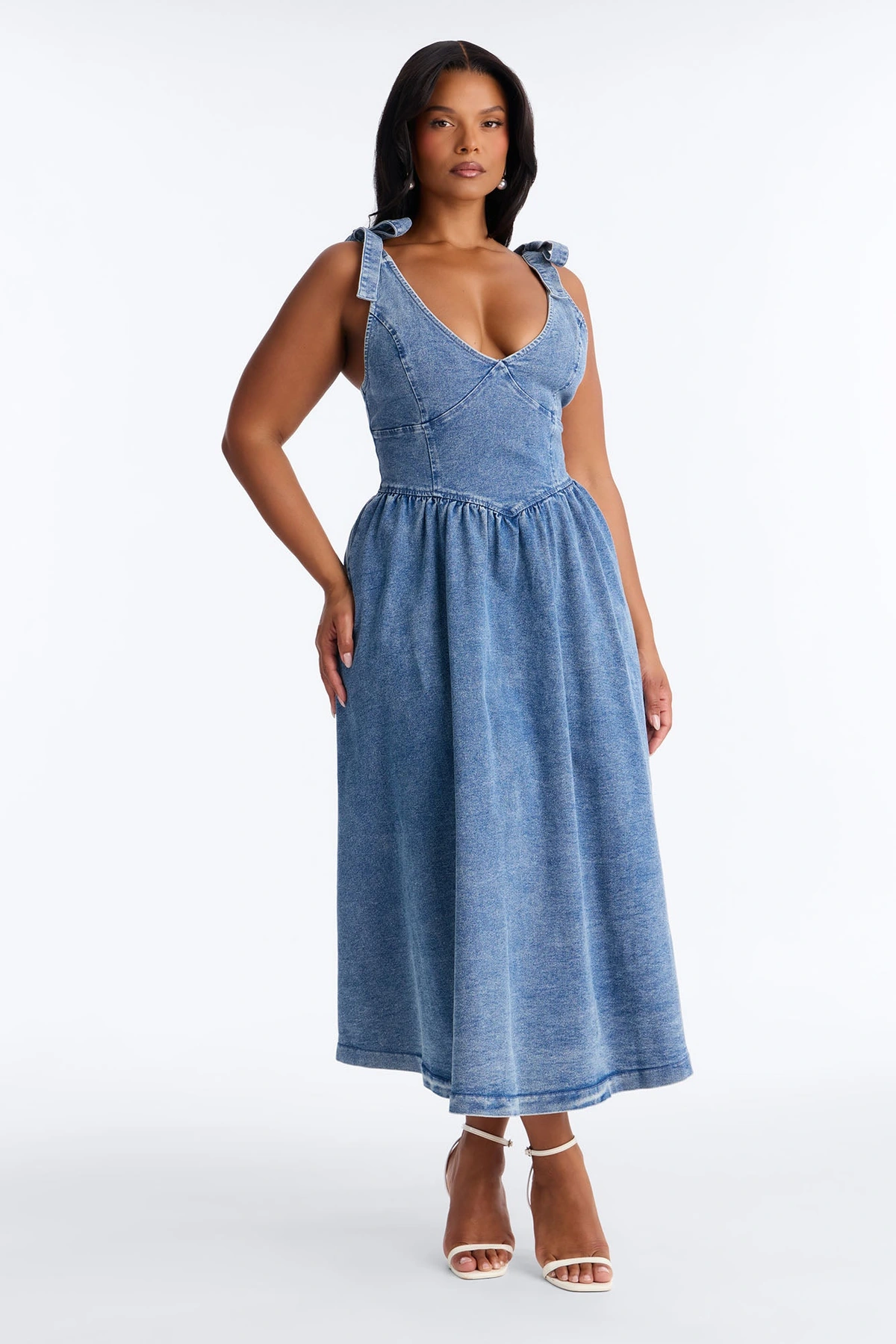 Candace Pleated Denim Midi Dress - Denim — Ganga