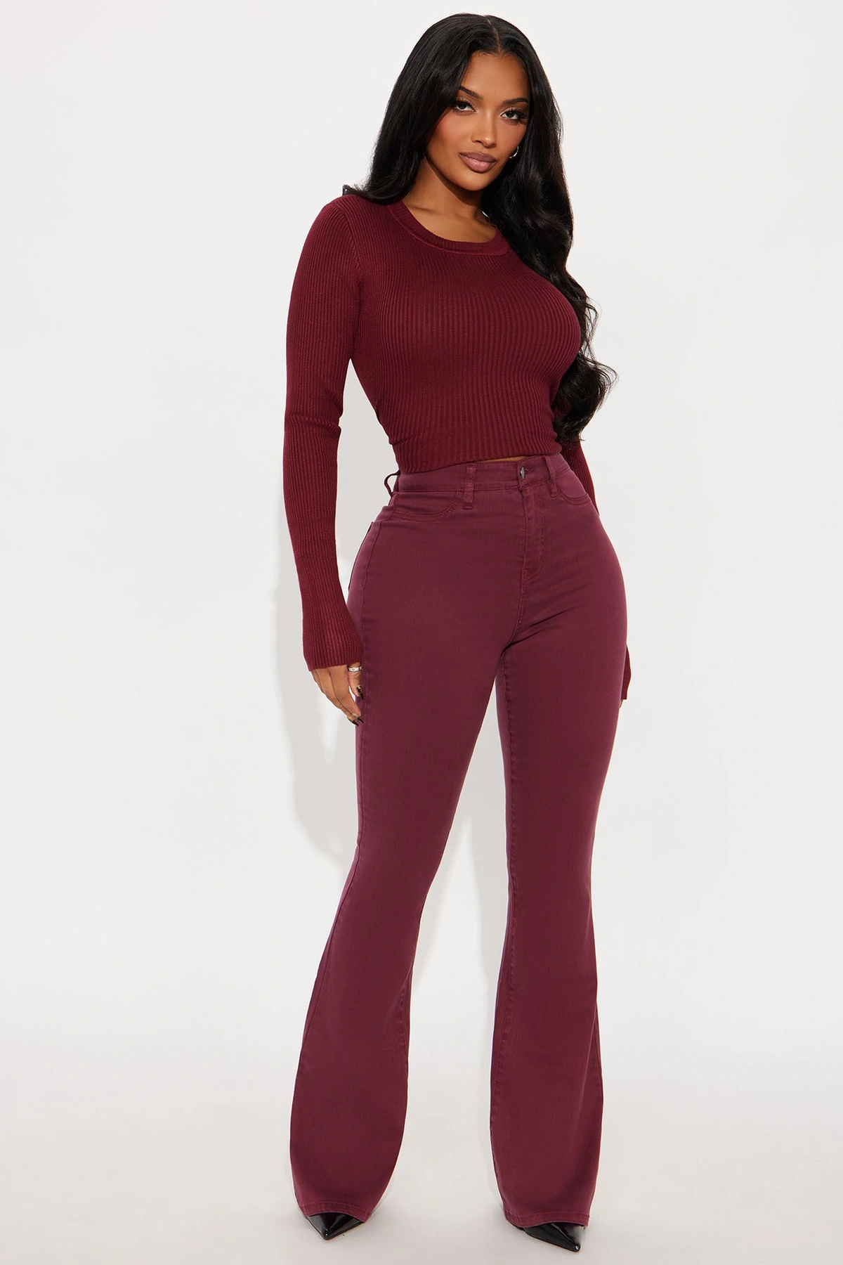 Deep In My Soul Flare Jeans - Burgundy — Bordô