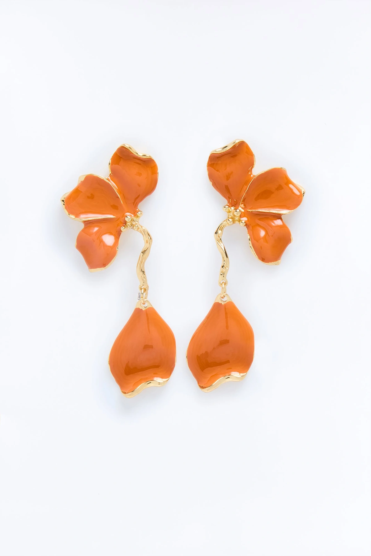 Falling Petal Love Earrings - Gold/Brown — Dourado/Castanho