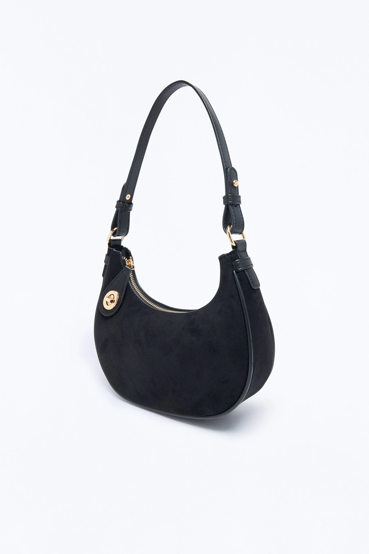 Walking In Confidence Faux Suede Shoulder Handbag - Black — Preto