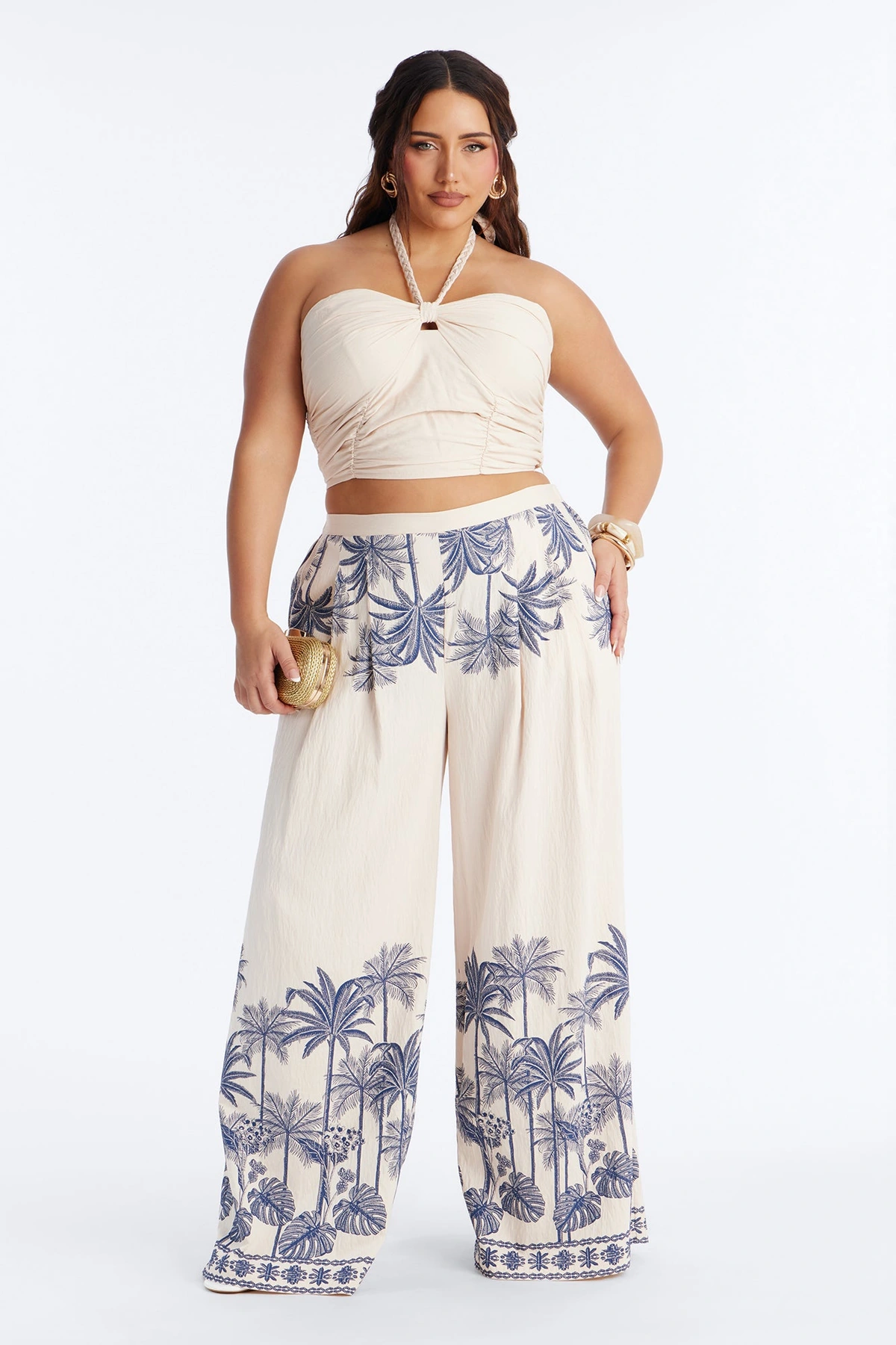 Island Babe Linen Halter Pant Set - Taupe/combo — Bege acinzentado/combinação