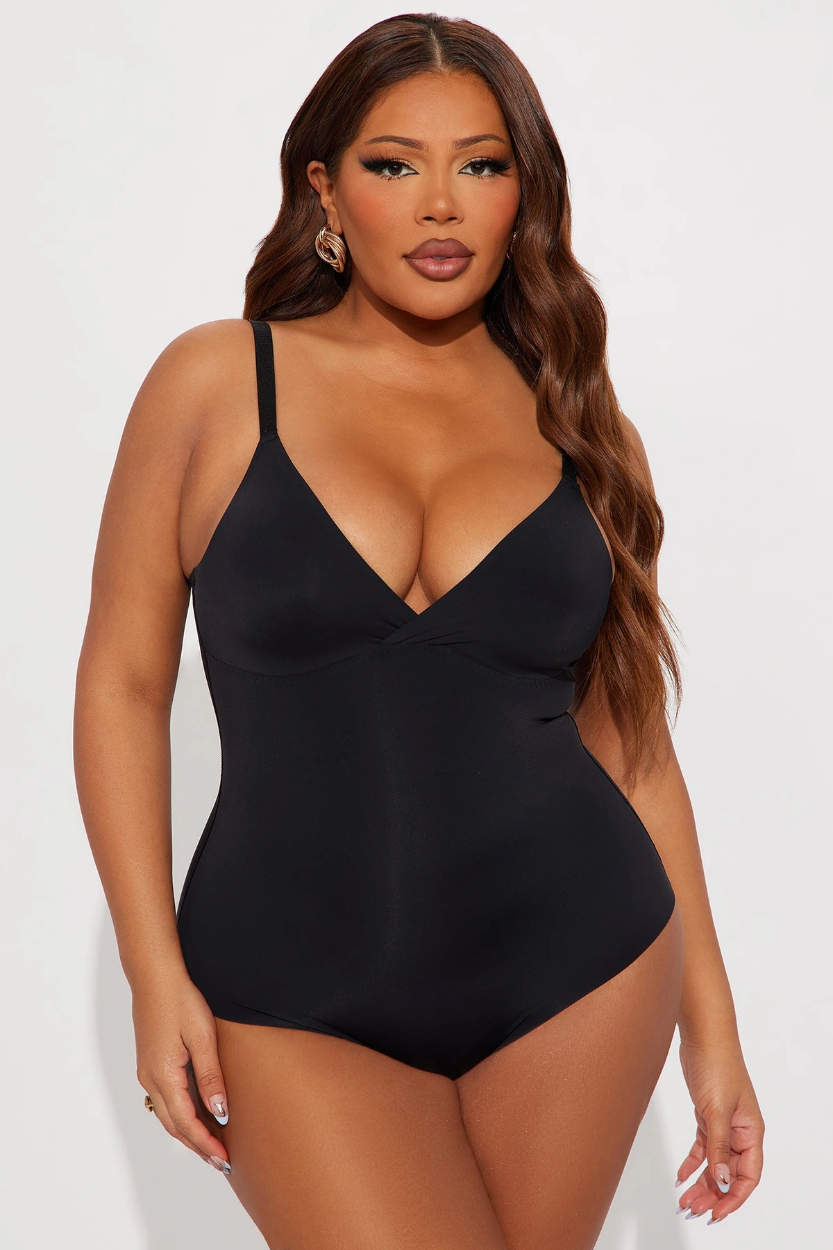 What Waist Medium Compression Shapewear Bodysuit - Black — Preto