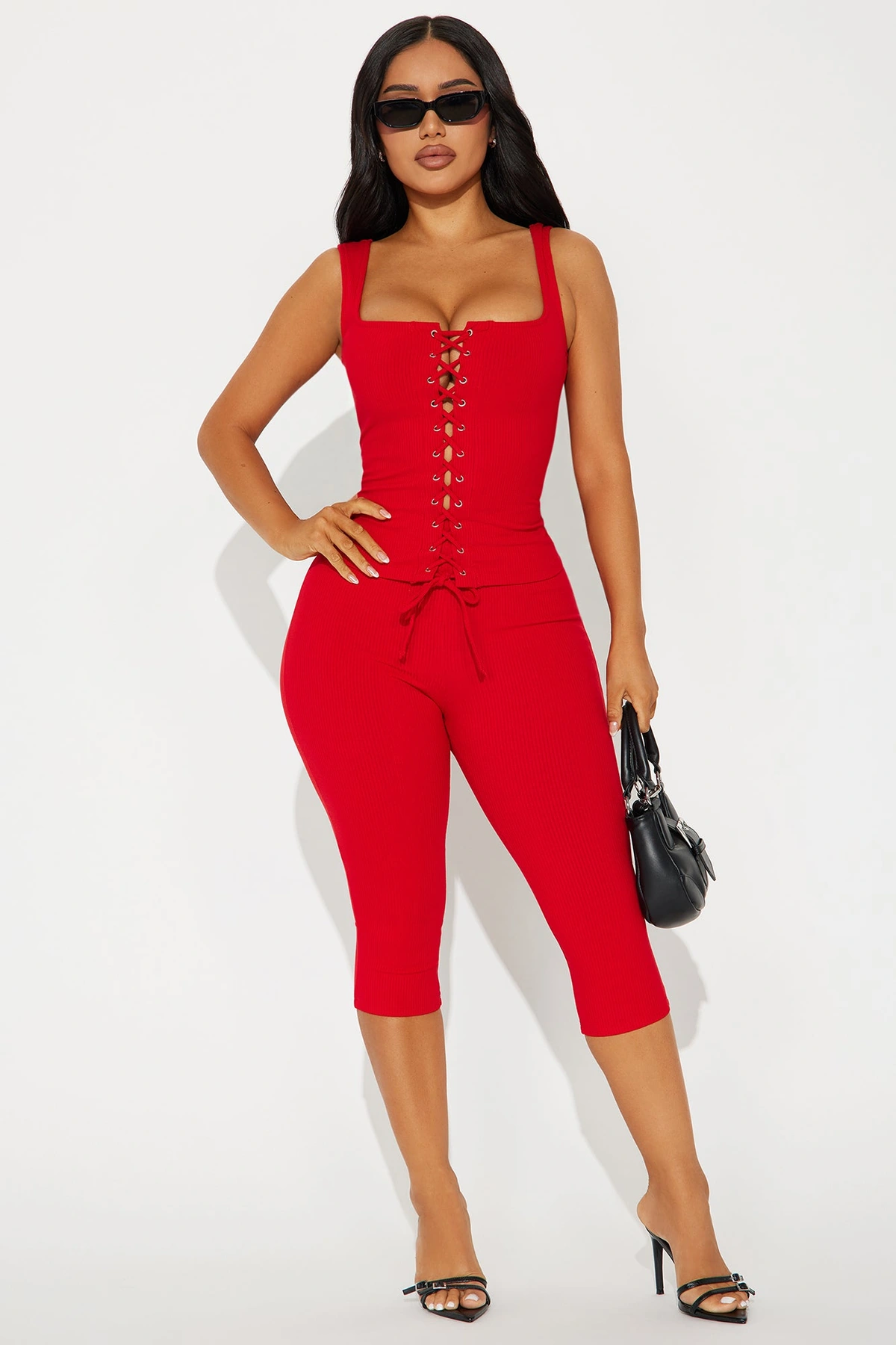 Carina Snatched Pant Set - Red — Vermelho