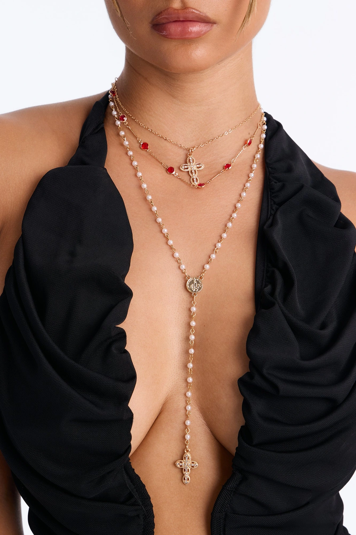 Have A Little Faith Lariat Necklace - Gold/Red — Dourado/Vermelho