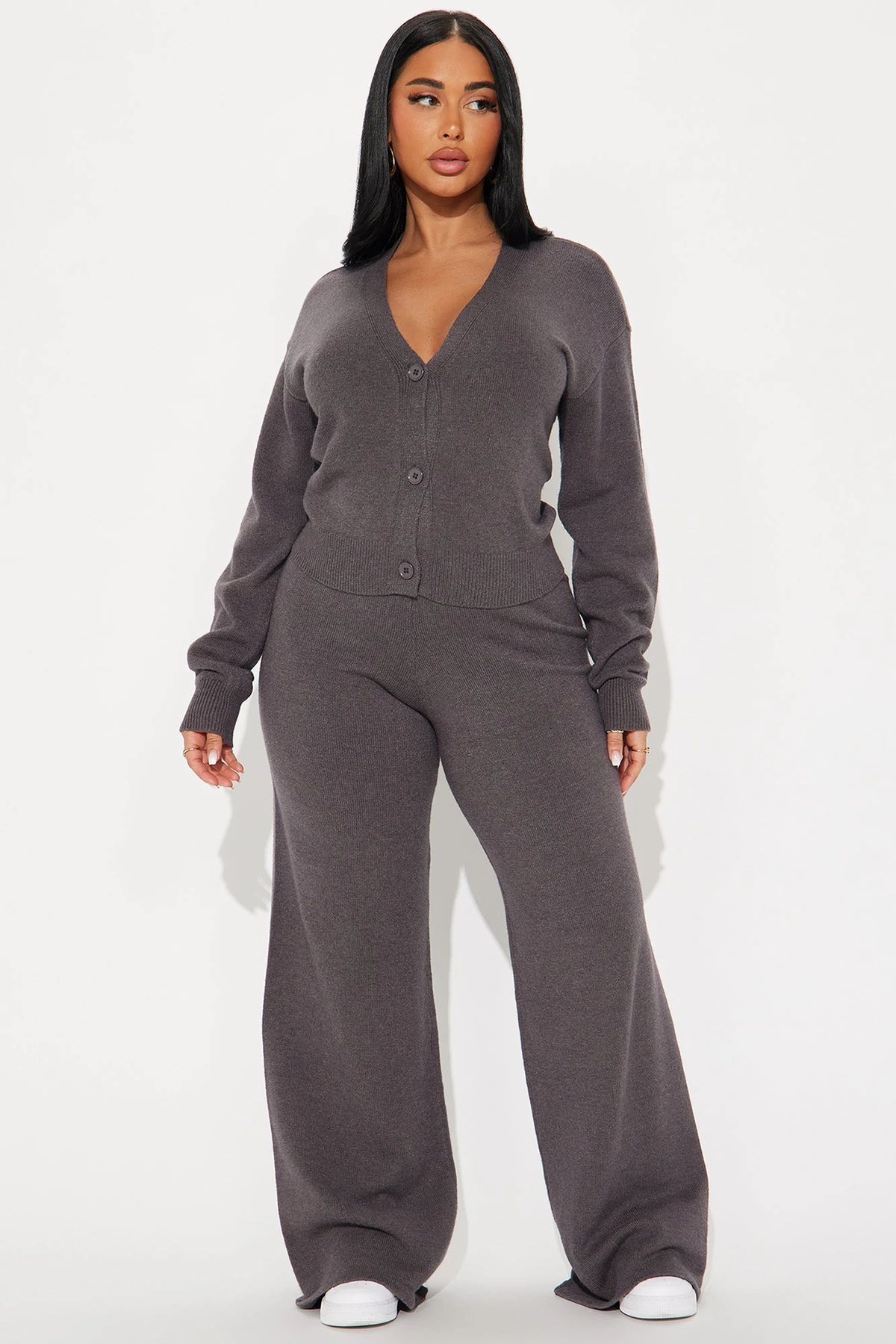Without A Care Sweater Cardigan Pant Set - Charcoal — Cinzento-escuro