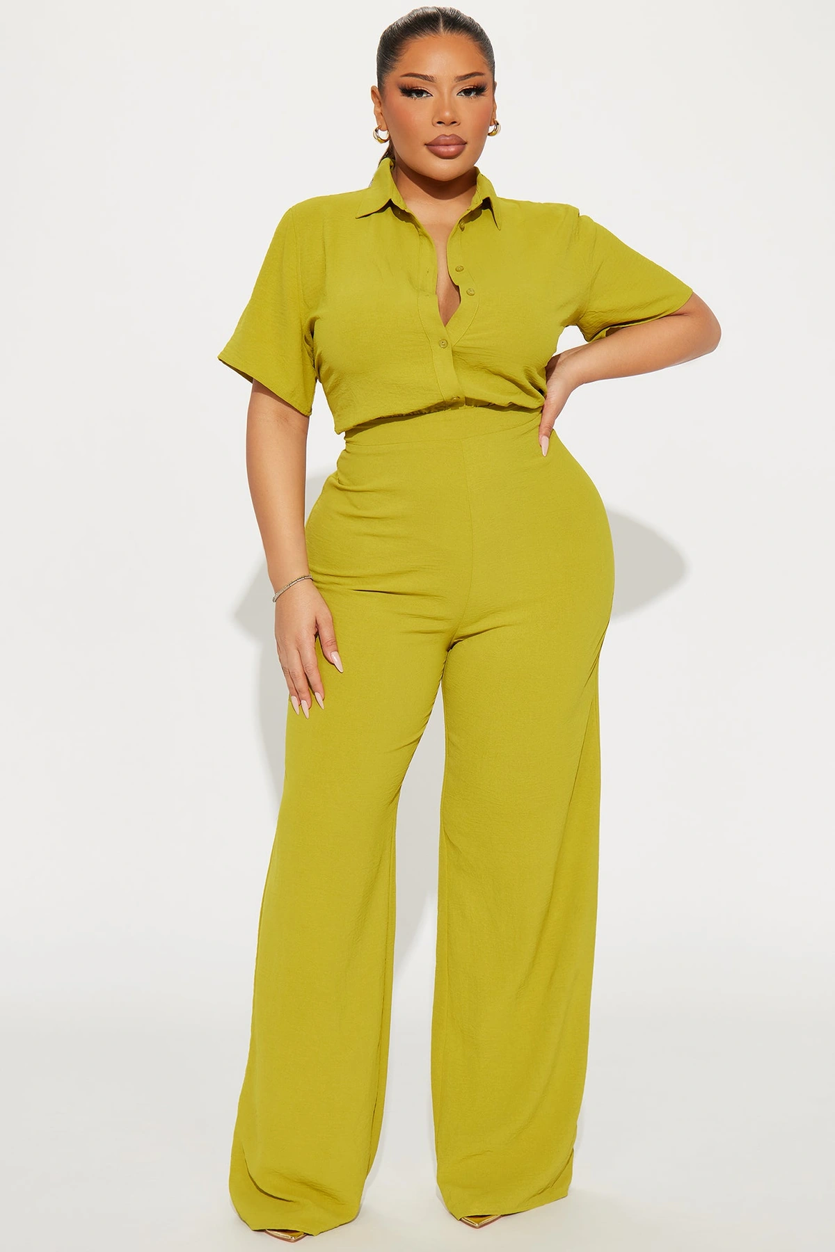 Makenzie Short Sleeve Jumpsuit - Chartreuse — Chartreuse