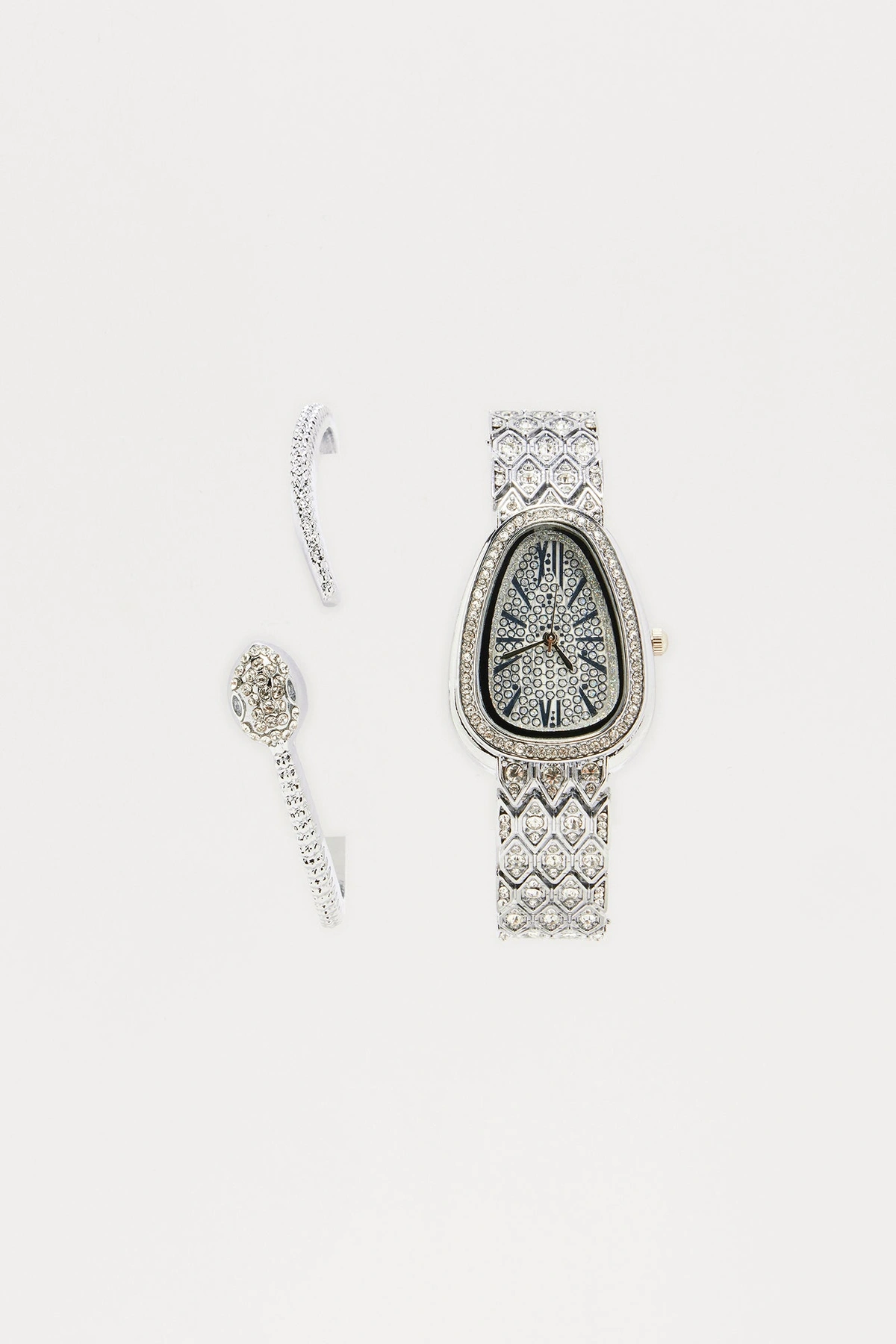 Just Slithering By Snake Bracelet And Watch Set - Silver — Prateado