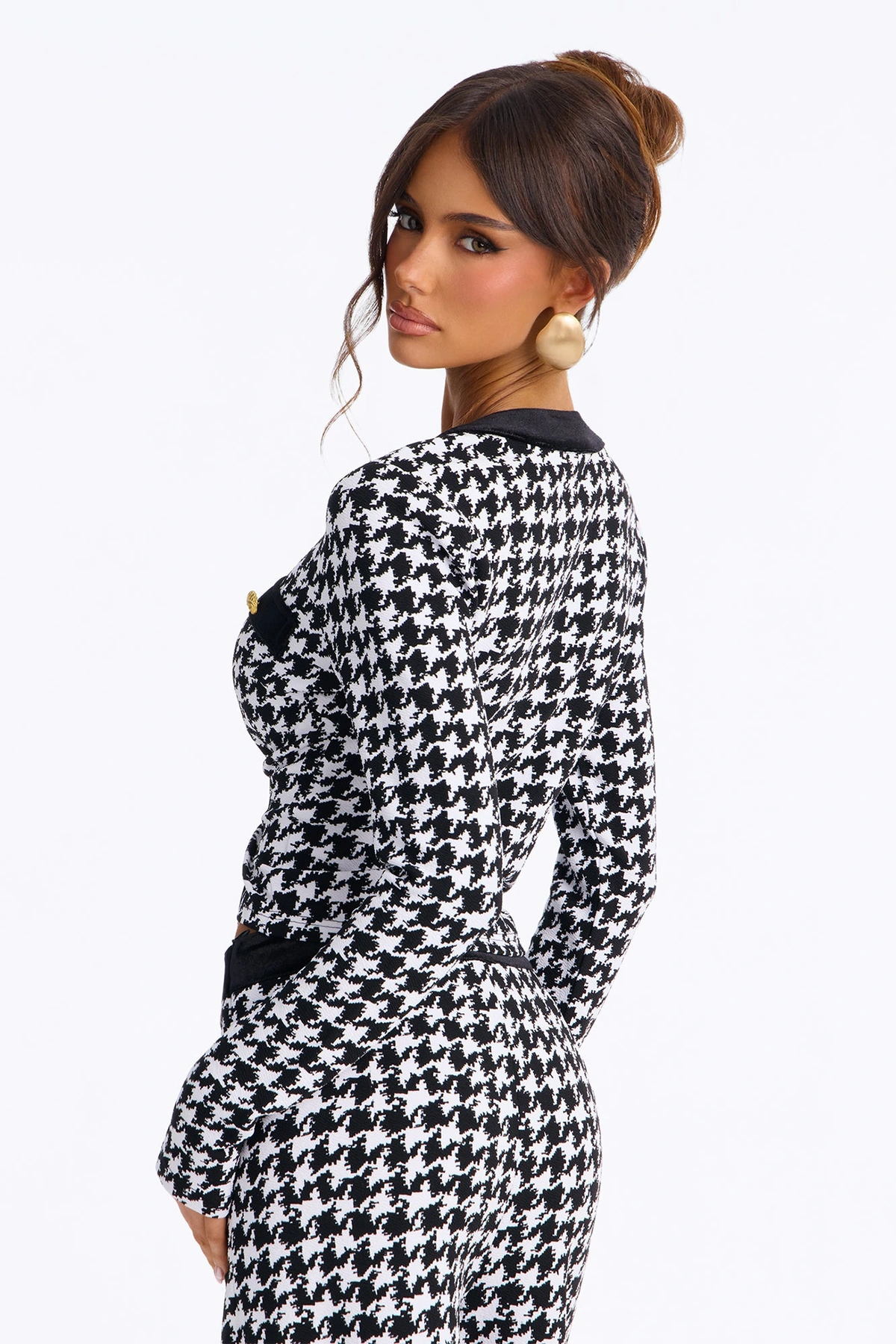 Maria Houndstooth Pant Set - Black/White — Preto/Branco