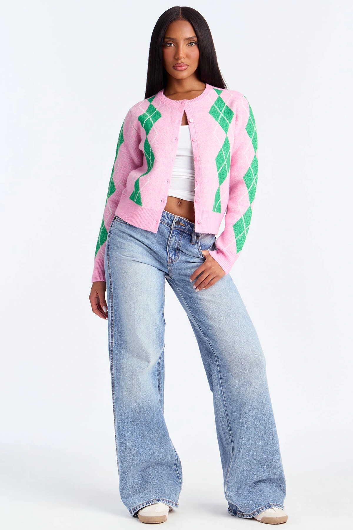 She Reads Argyle Sweater - Pink/combo — Rosa/combinação