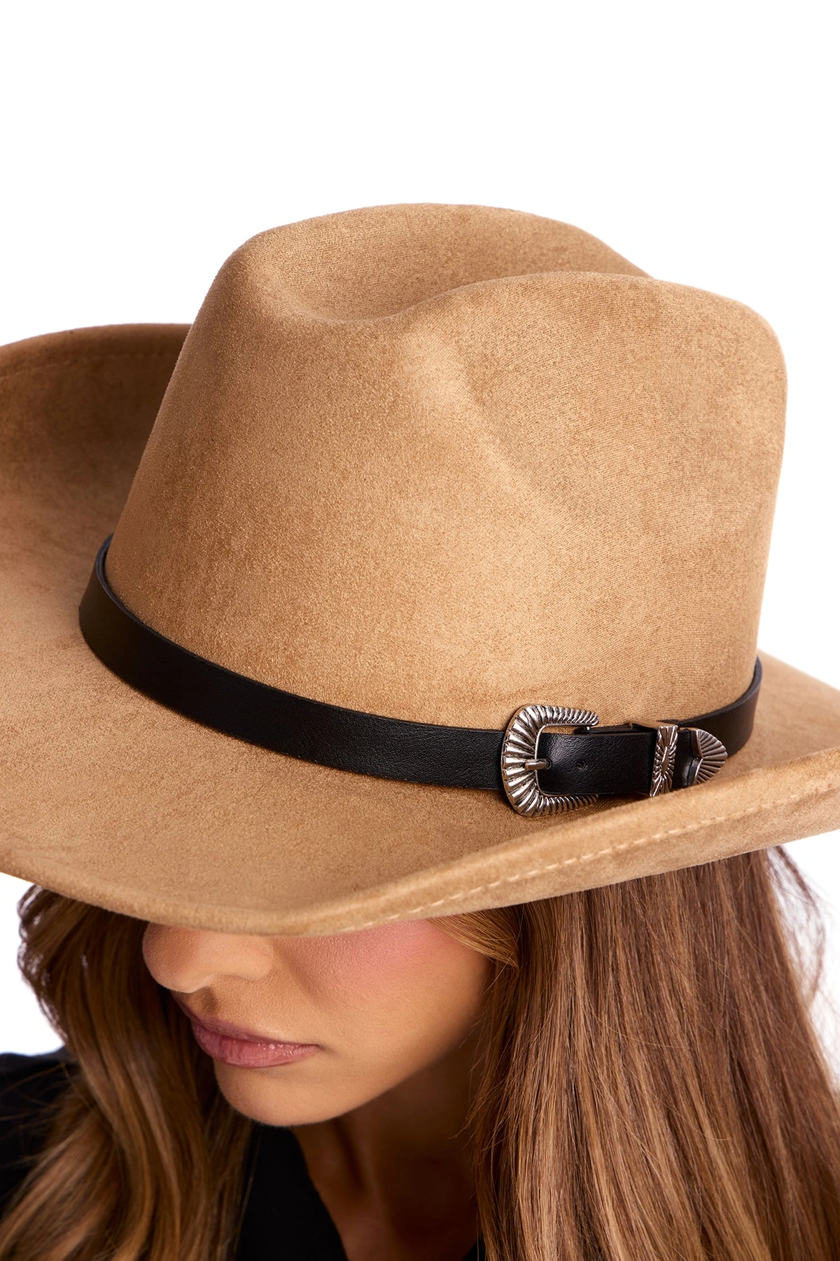 Rodeo Girl Faux Suede Cowboy Hat - Tan — Castanho-claro