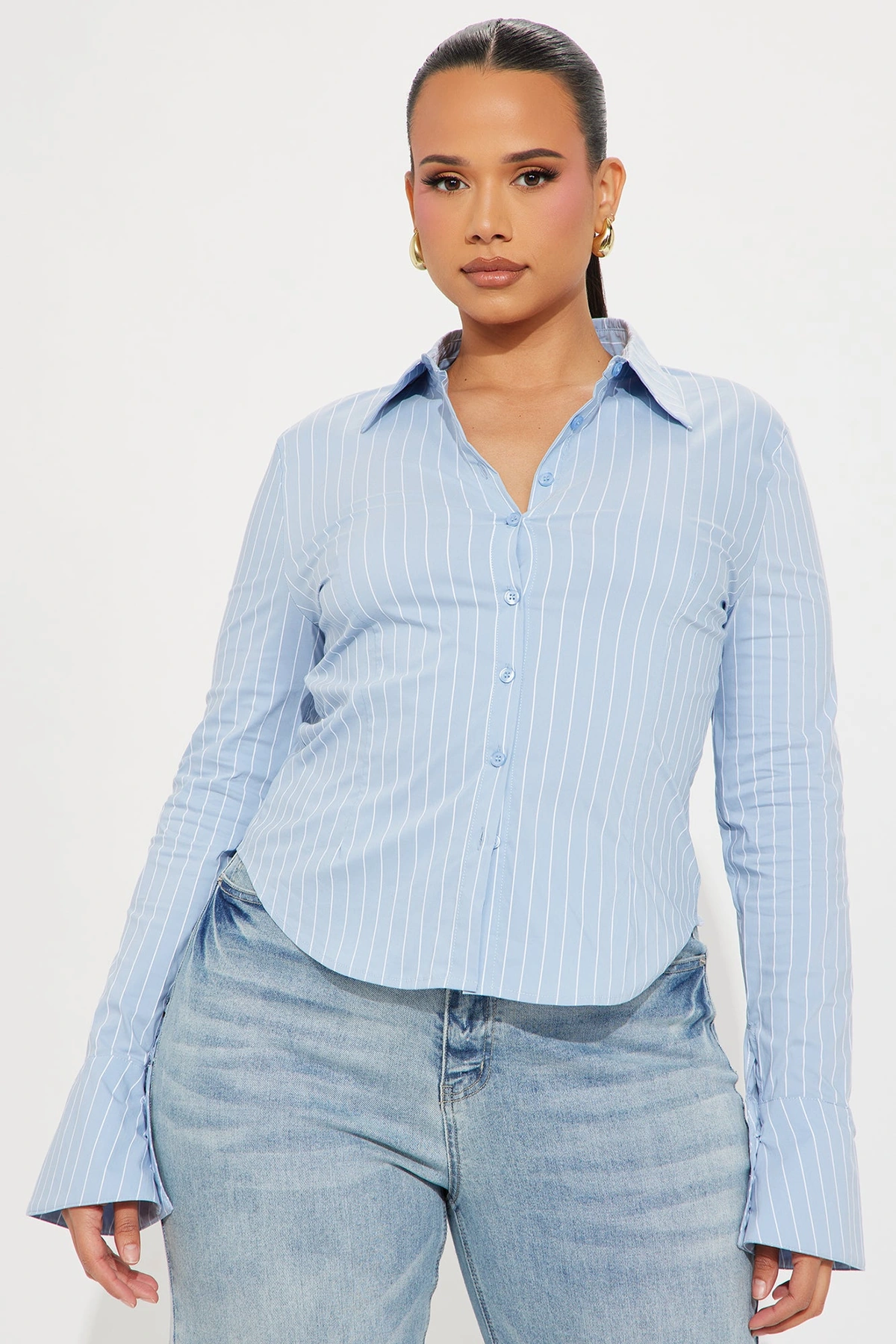 No Time To Chat Striped Poplin Shirt - White/Blue — Branco/Azul