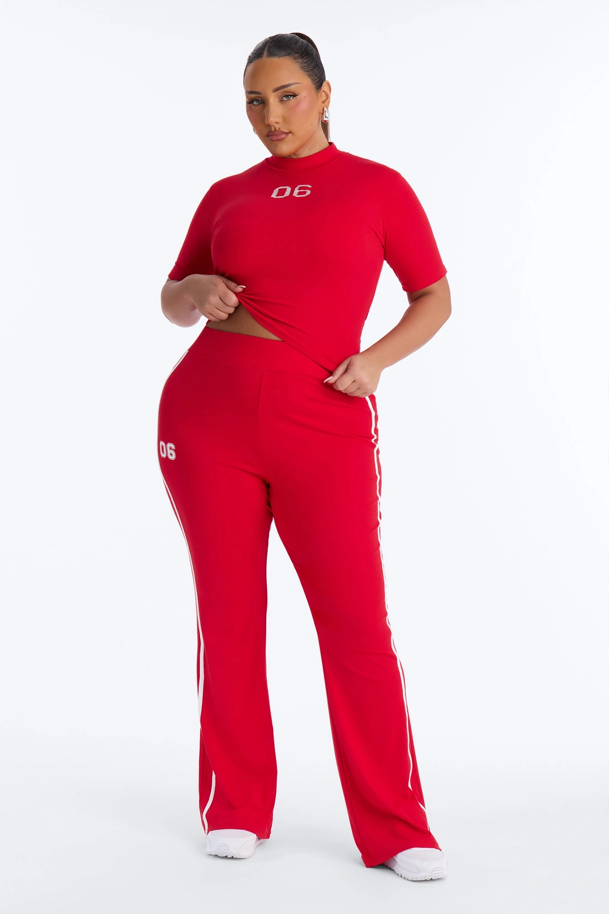 Sporty Vibe Ribbed Pant Set - Red — Vermelho