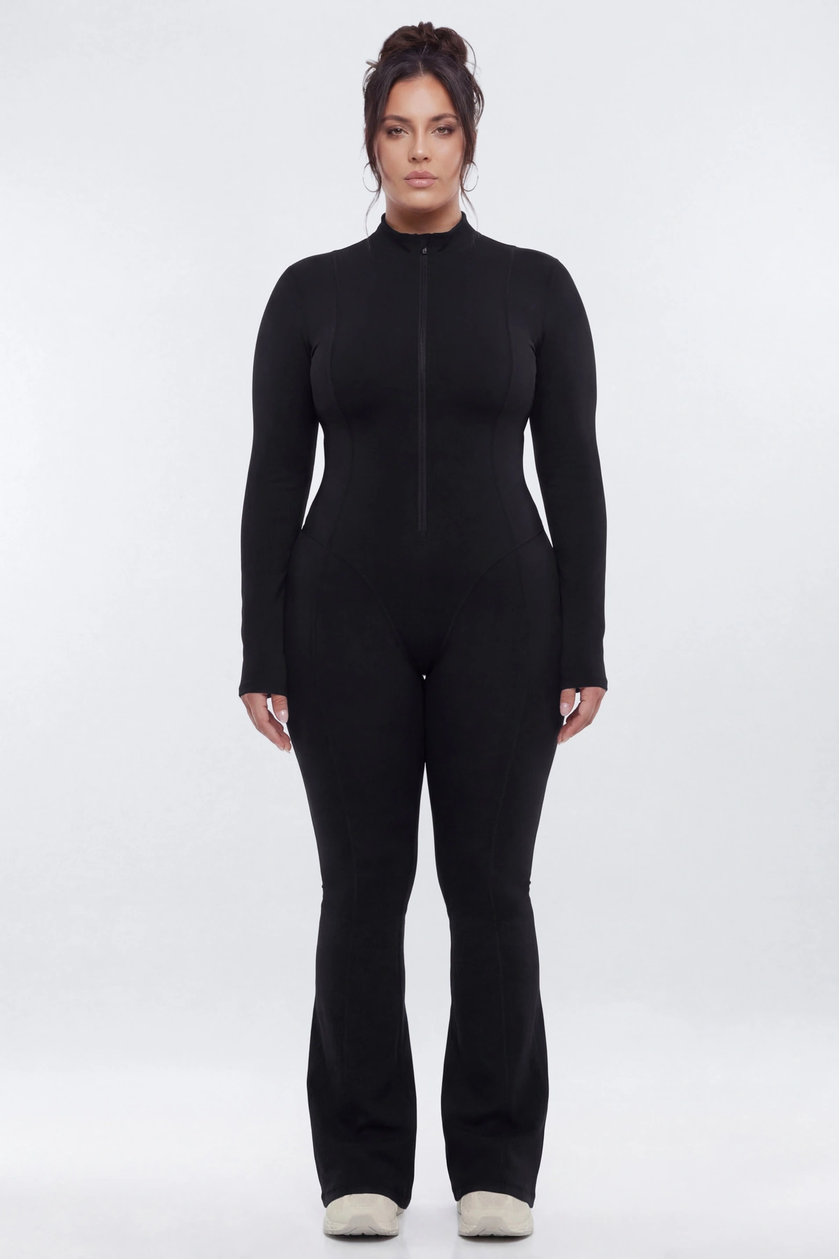CloudForm™ 32″ Long Sleeve Flare Jumpsuit - Black — Preto