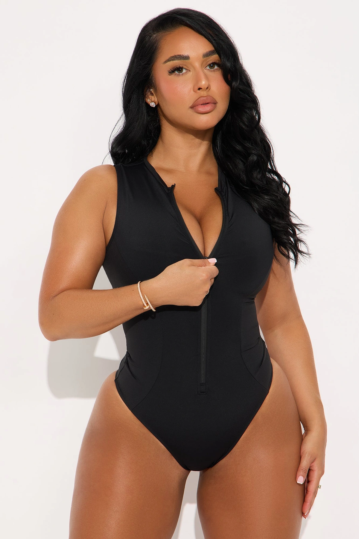 Delvina Snatched Sculpting Lace Up 1 Piece Swimsuit - Black — Preto
