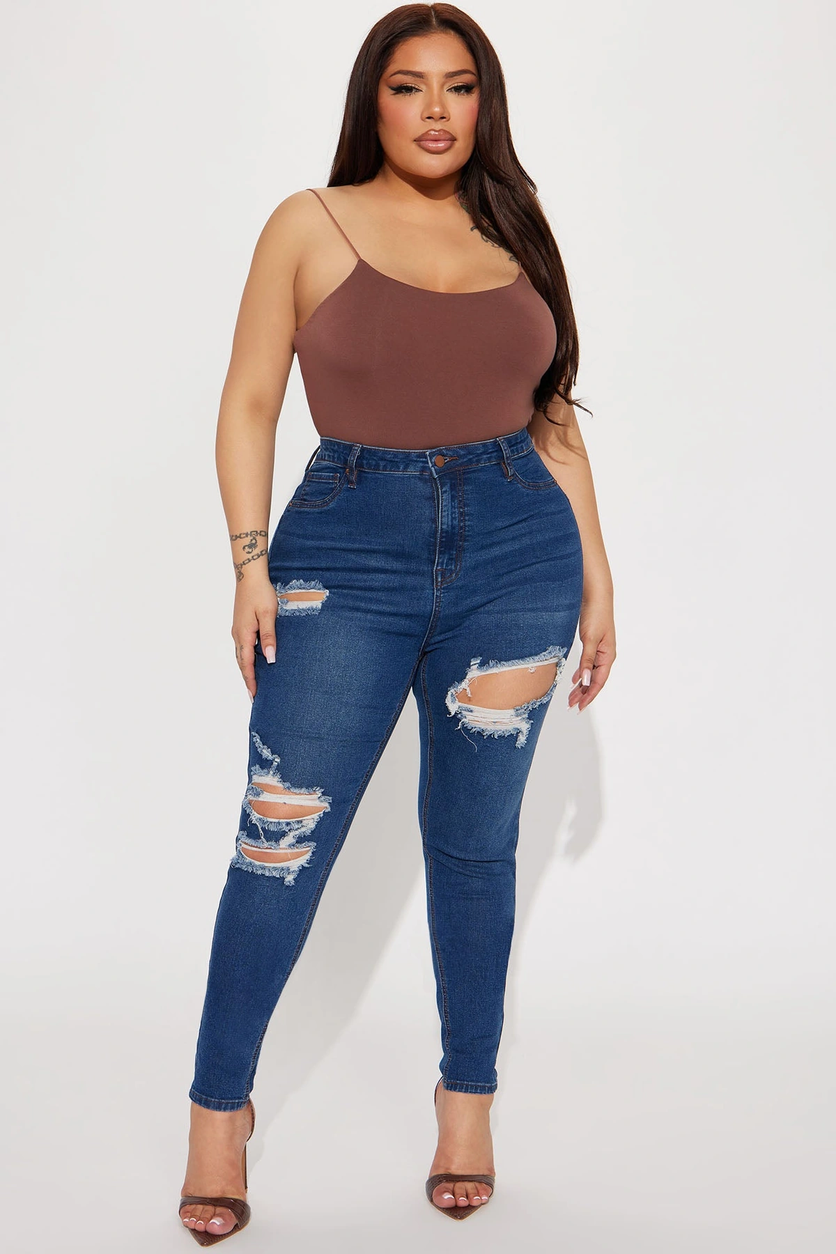 Bedford Booty Sculpting Ripped High Rise Stretch Skinny Jeans - Dark Wash — Ganga de lavagem escura