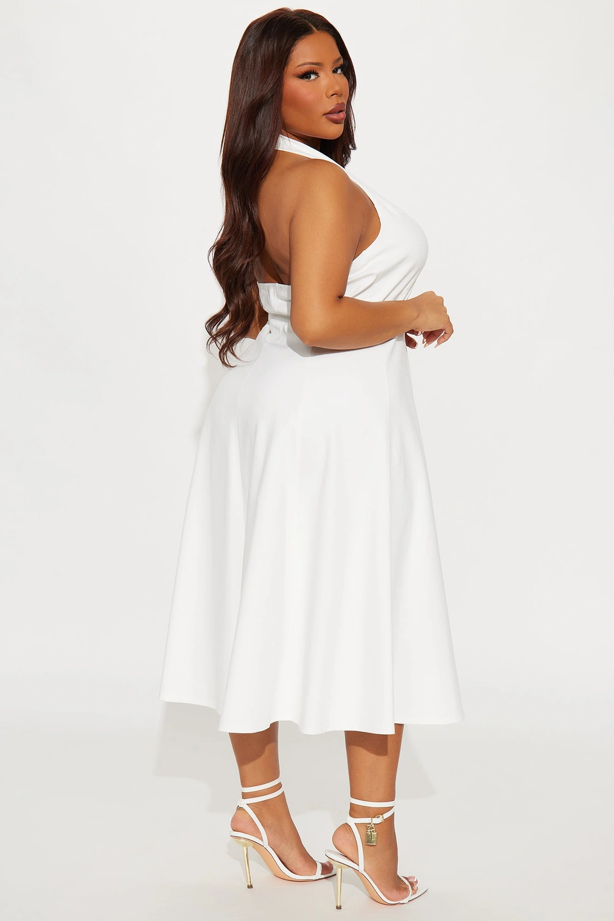 Mabel Ponte Midi Dress - White — Branco