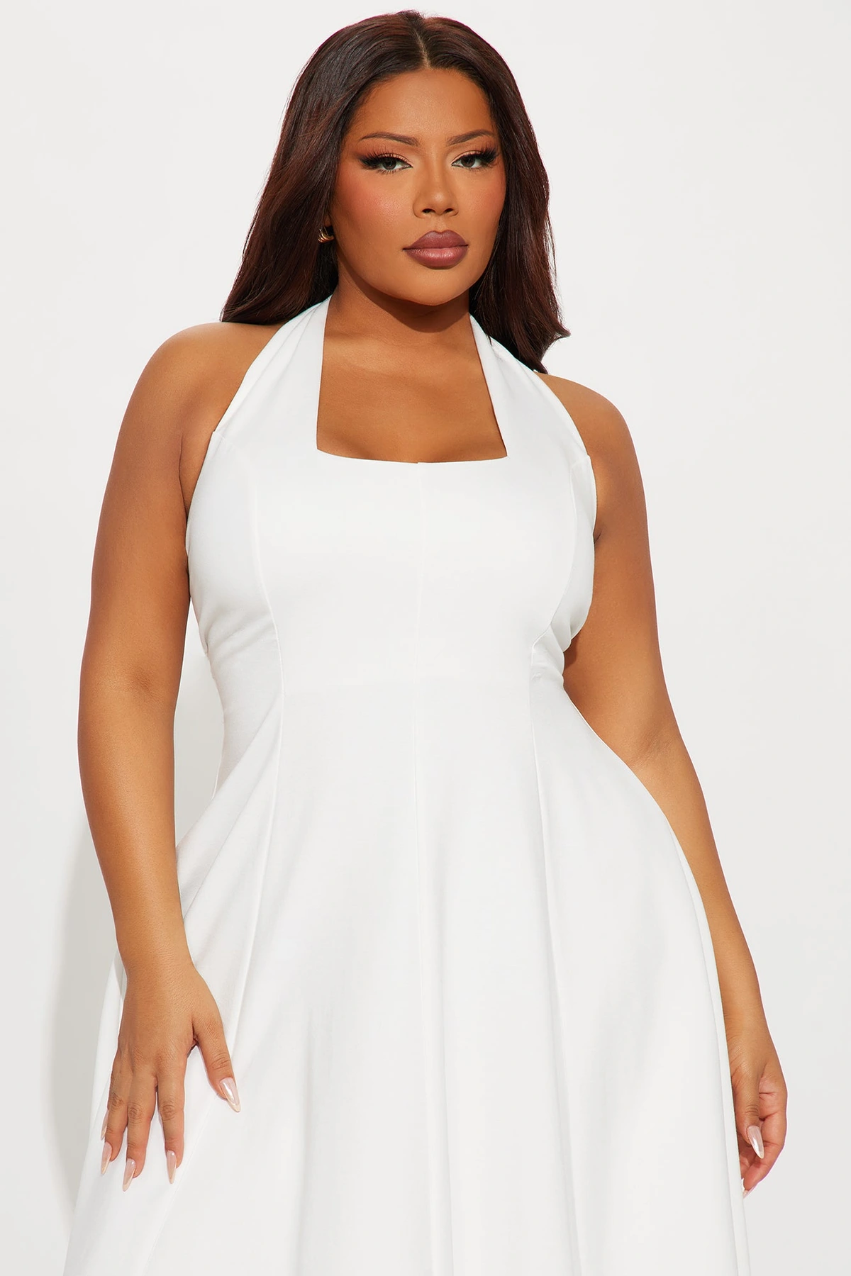 Mabel Ponte Midi Dress - White — Branco