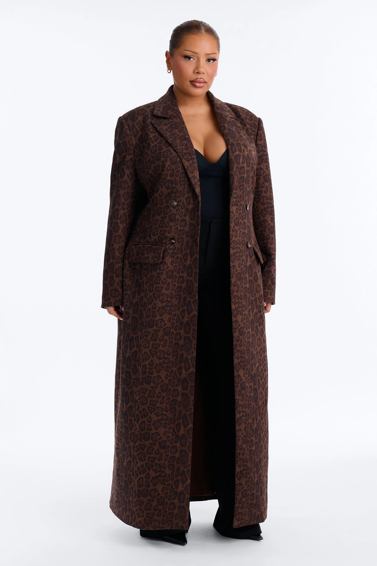 Feeling Frisky Fitted Leopard Print Maxi Coat - Brown — Castanho