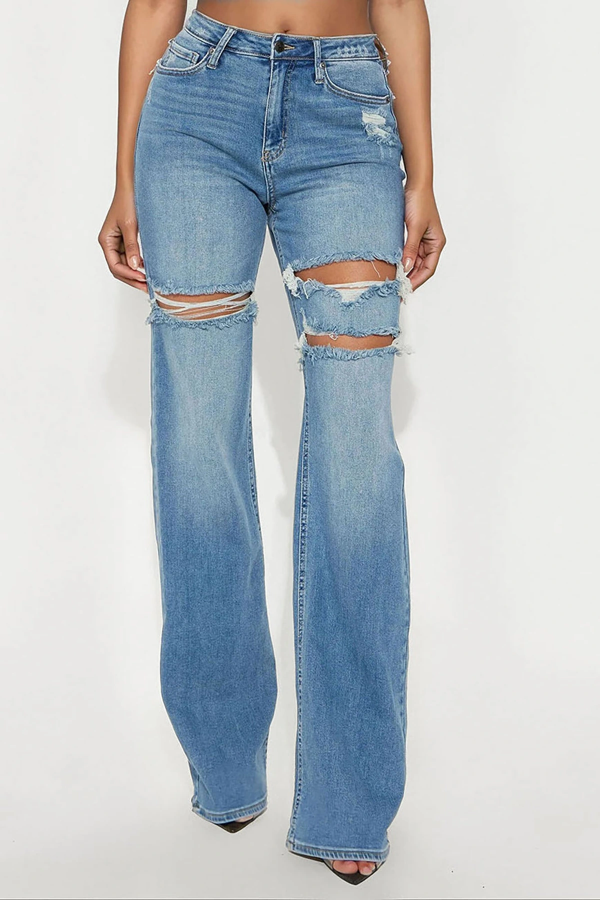 Tall Remi Ripped Stretch Baggy Jeans - Medium Wash — Ganga de lavagem média