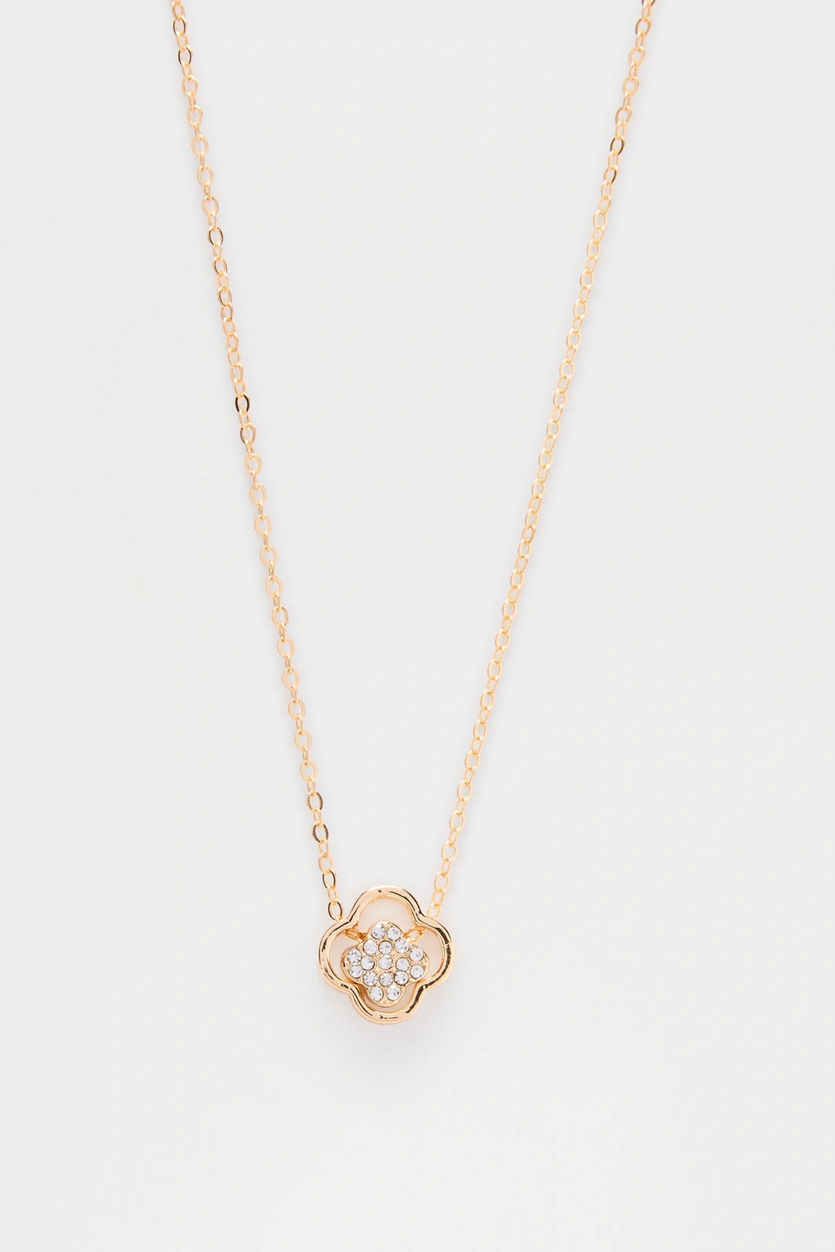 One For Me Rhinestone Clover Pendant Necklace - Gold — Dourado