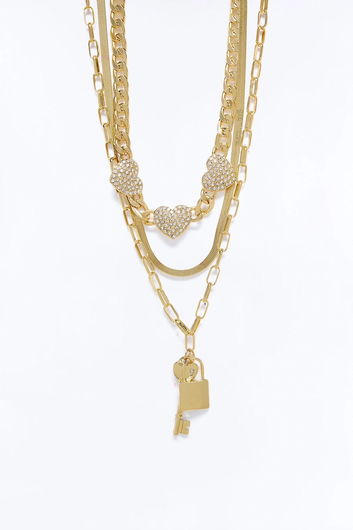Locked Out Of Love Layered Necklace - Gold — Dourado