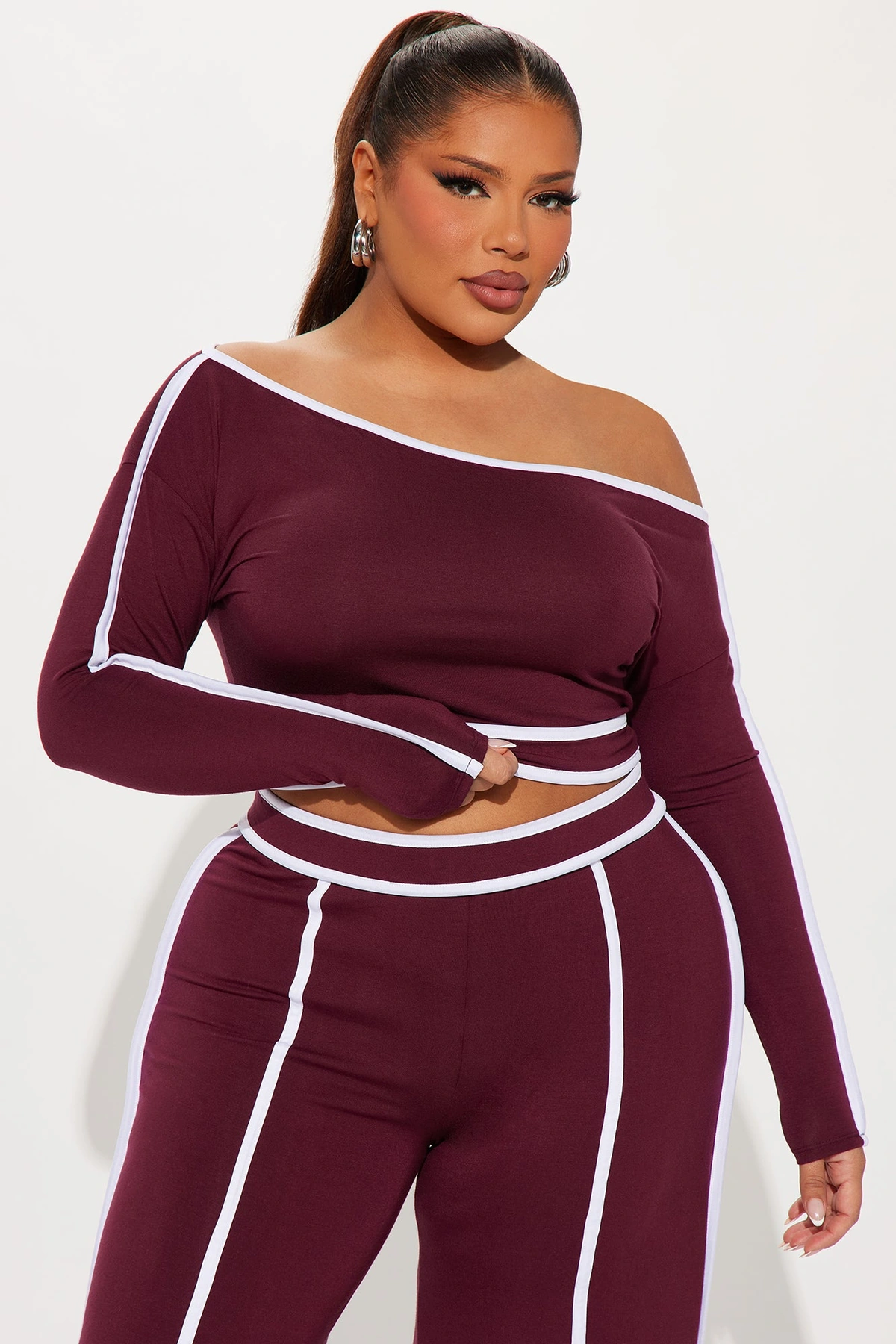 Sporty Moment Pant Set - Burgundy — Bordô