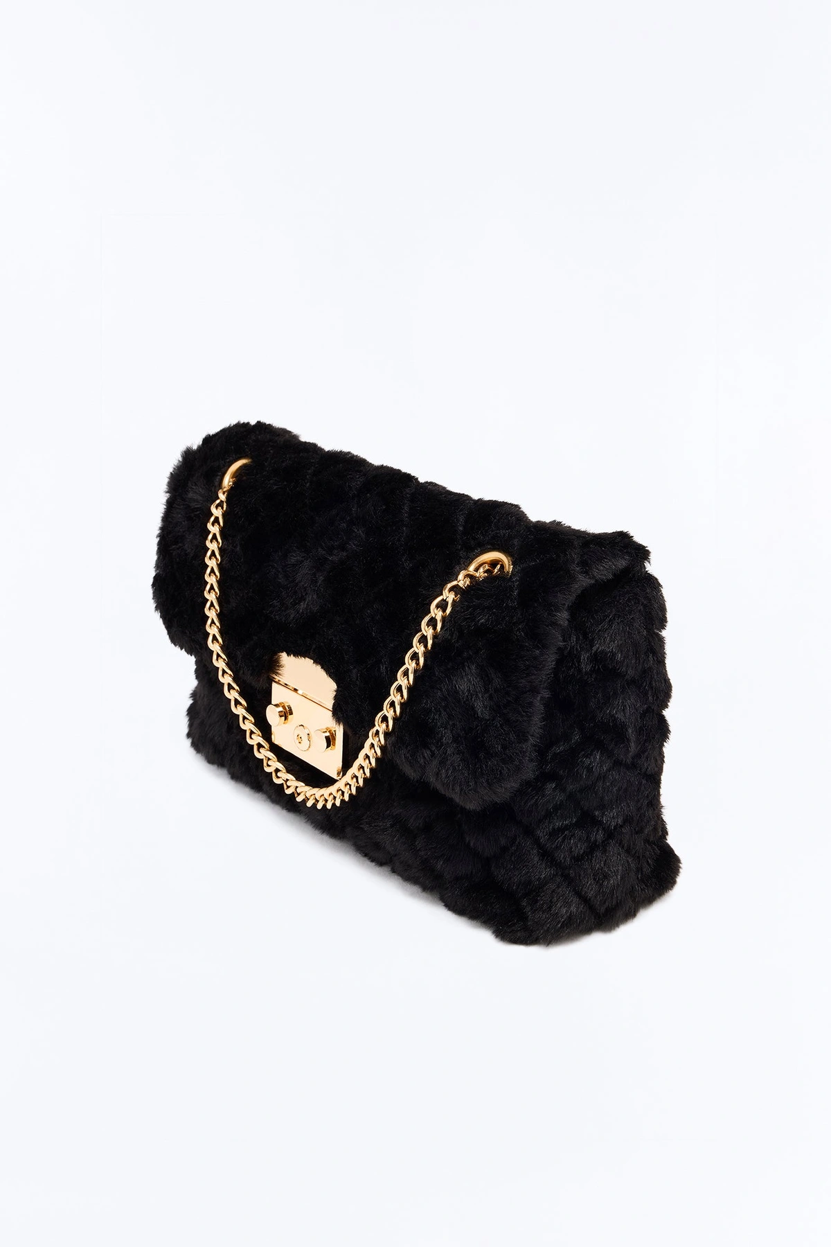 Easy Weather Faux Fur Shoulder Handbag - Black — Preto