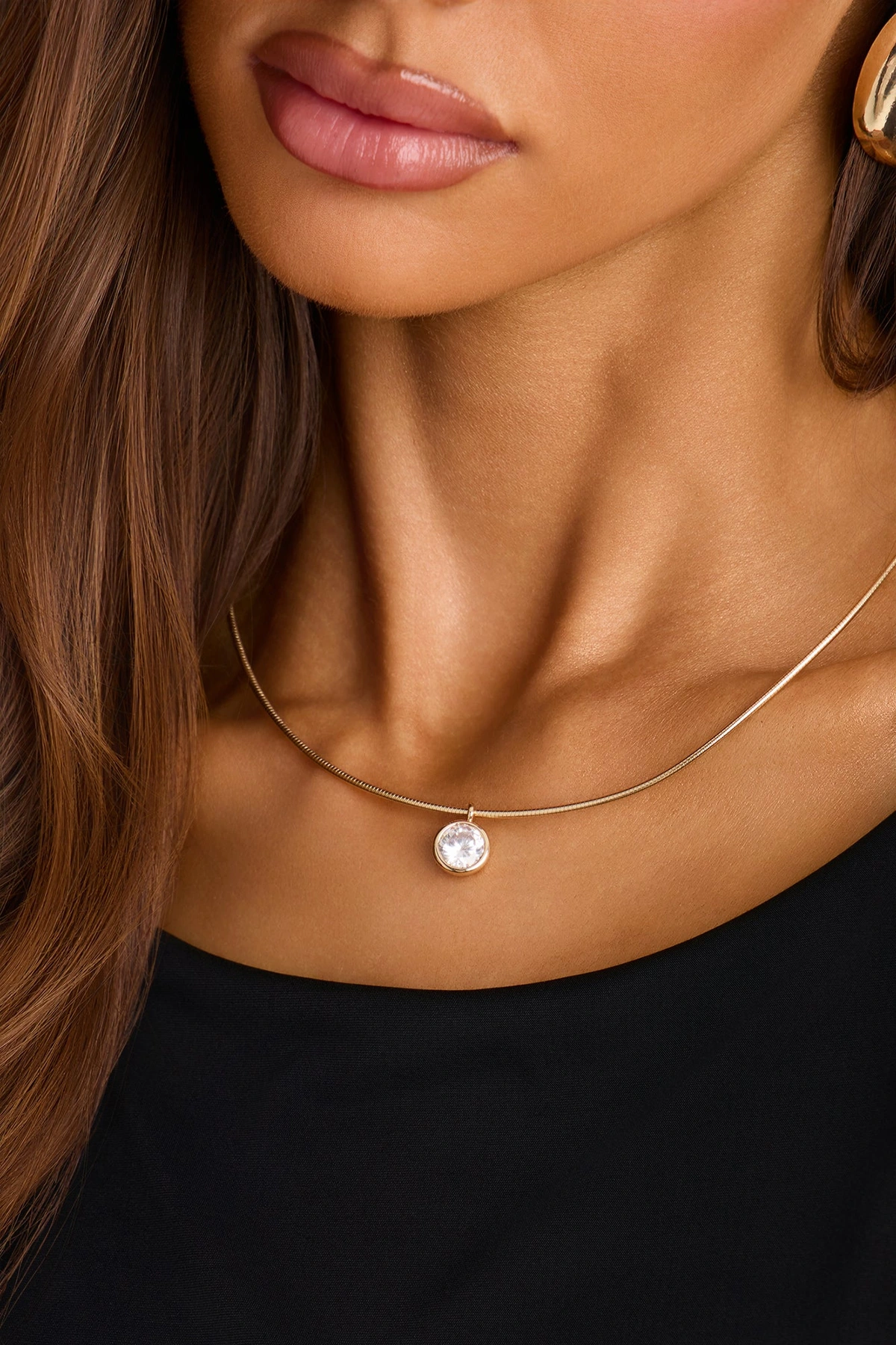 Lumi Rhinestone Necklace - Gold — Dourado