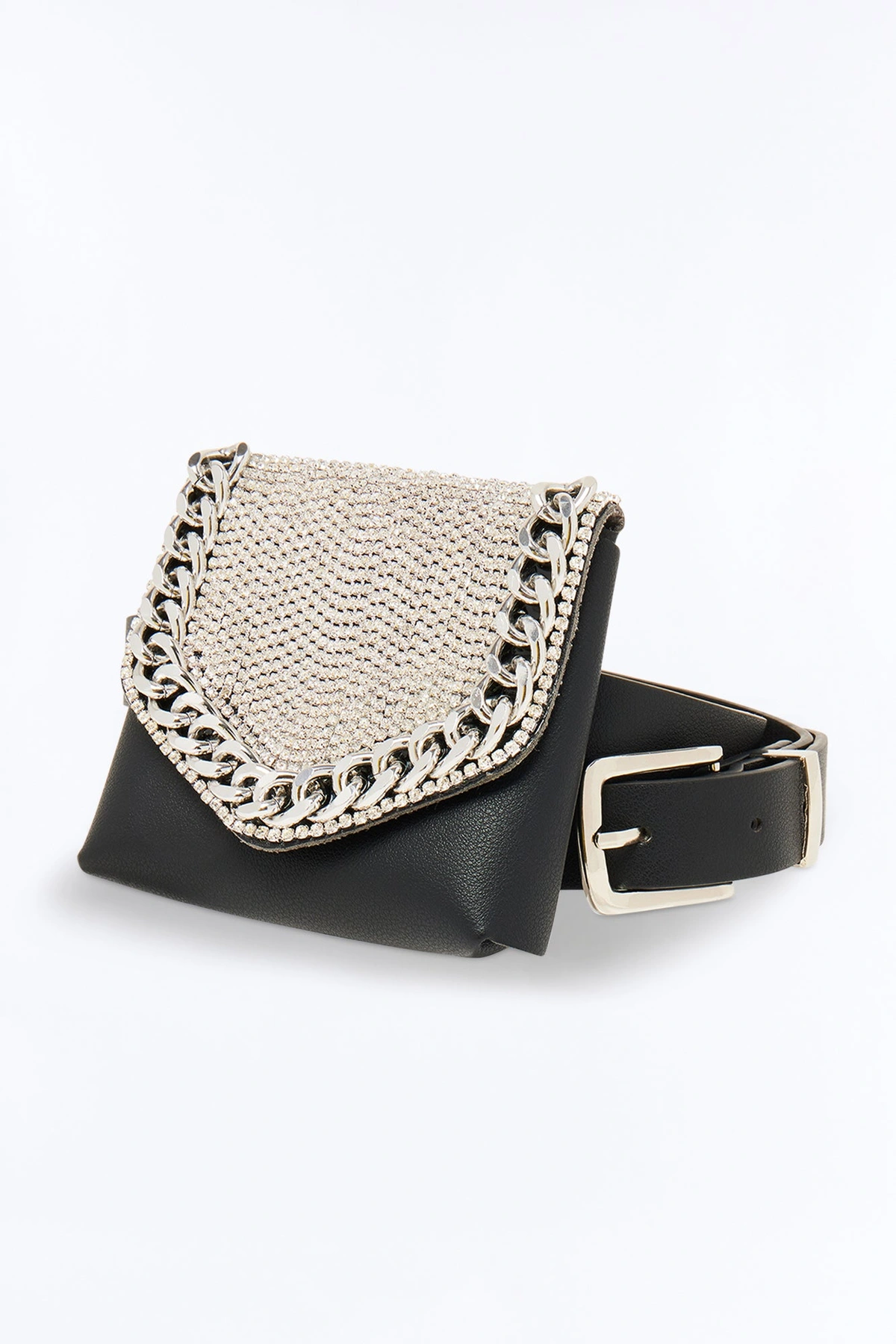 Far Away Star Faux Leather Mini Belt Bag - Silver/Black — Prateado/Preto