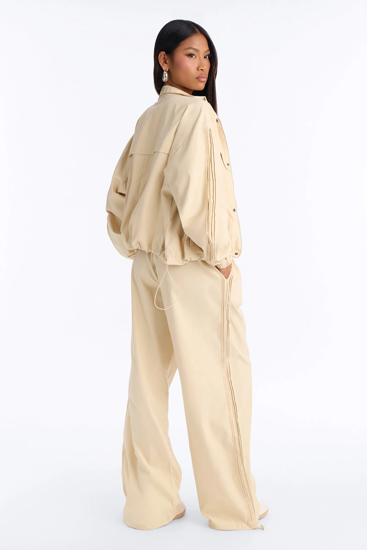 Off Duty Funnel Neck Track Pant Set - Cream — Creme