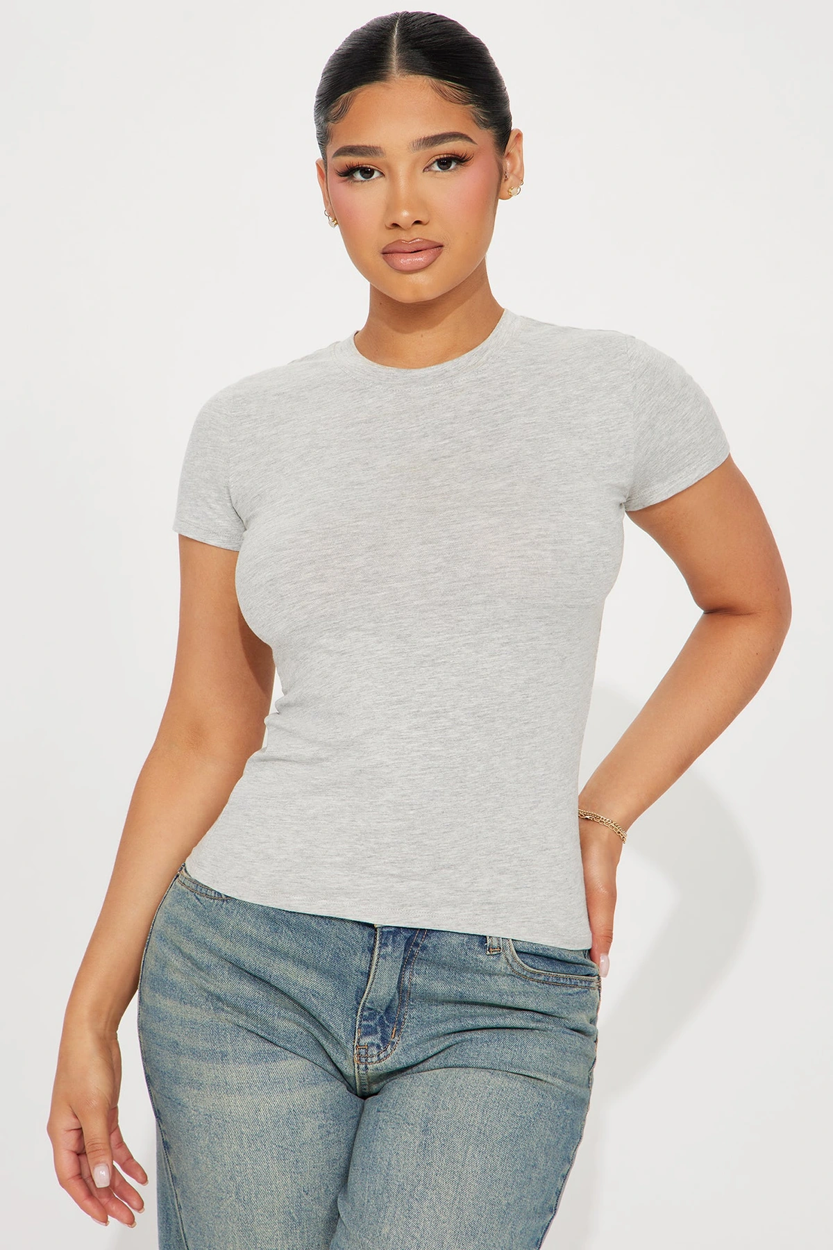 Camilla Classic Fit Crew Neck Tee - Heather Grey — Cinzento mesclado