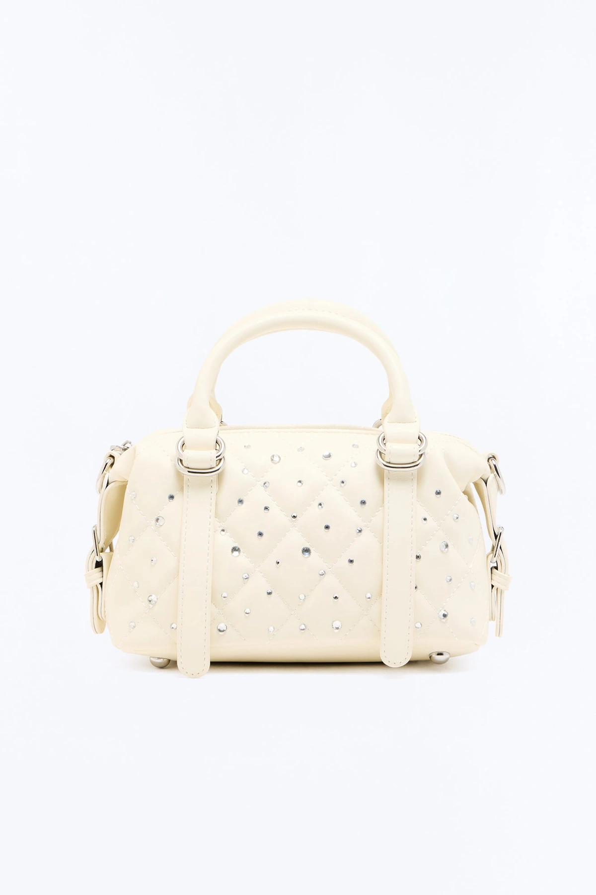 Rain Drops Faux Leather Satchel Handbag - White — Branco