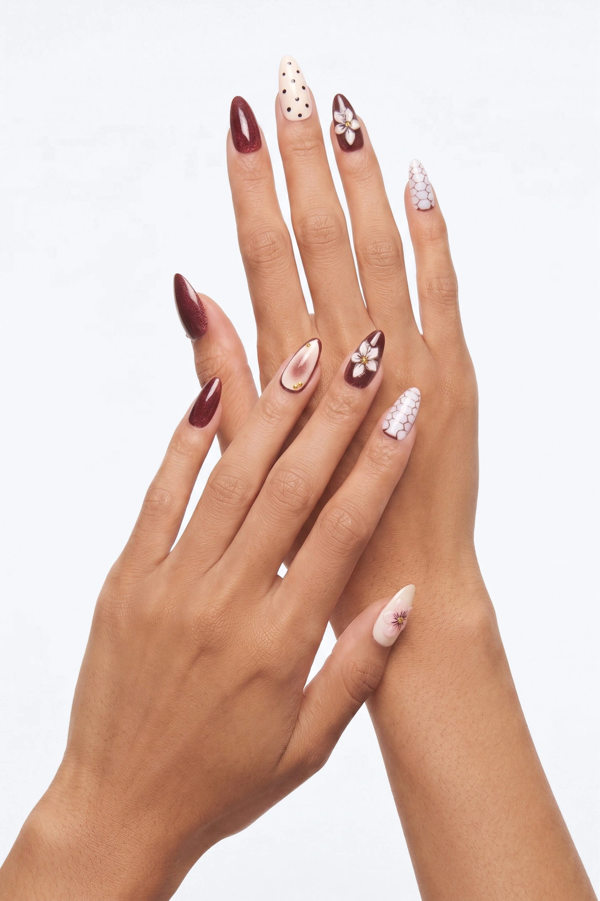 Mixed Signals Press On Nail Set - Burgundy/combo — Bordô/combinação