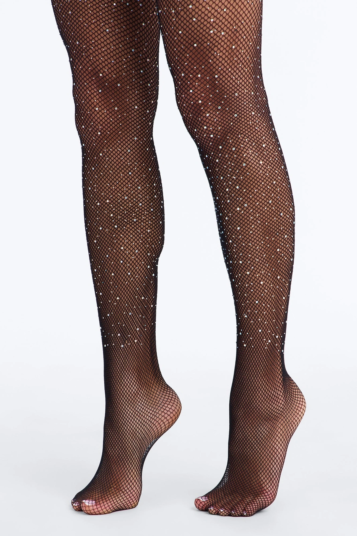 Larina Rhinestone Embellished Fishnet Stockings - Black — Preto