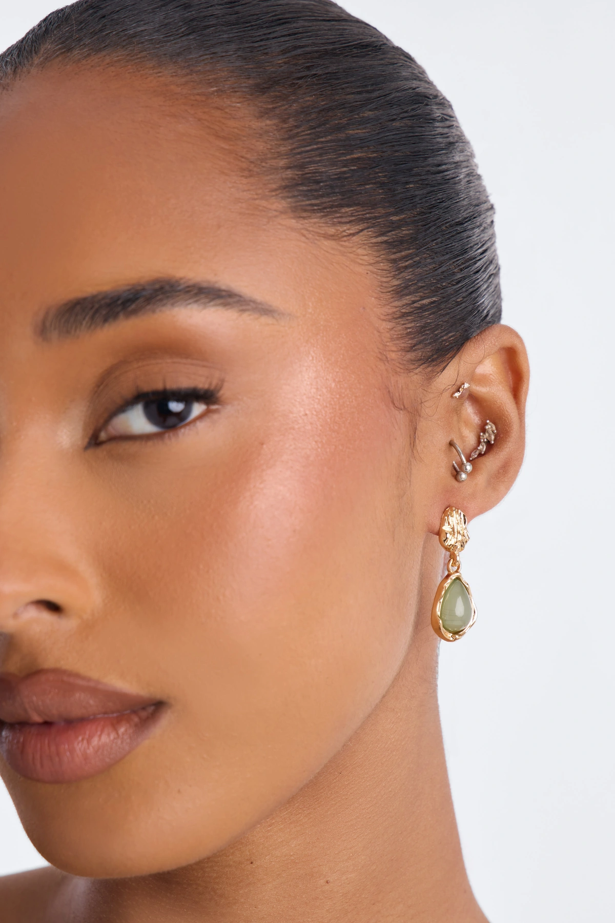 Serenity 3 Pair Earring Set - Gold/Green — Dourado/Verde