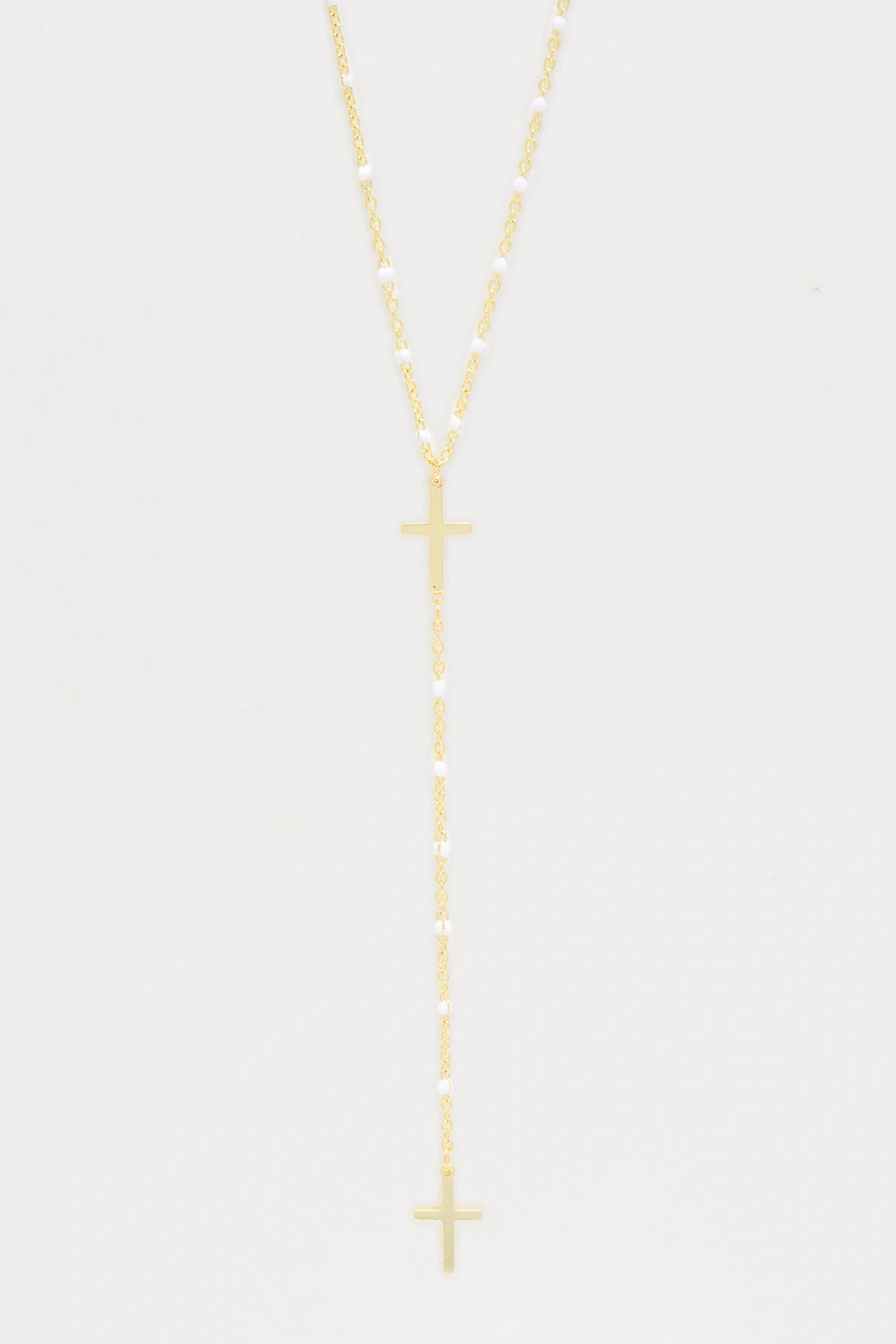 Perfect Sunday Brunch Cross Drop Beaded Necklace - Gold — Dourado