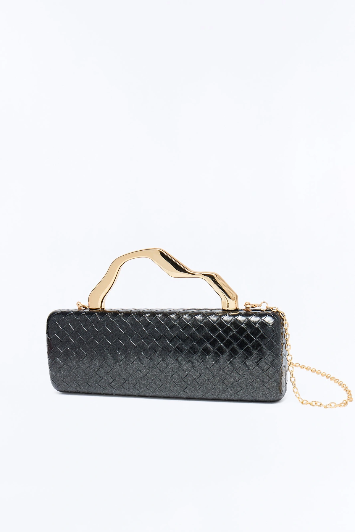 Deco Woven Faux Leather Clutch - Black — Preto