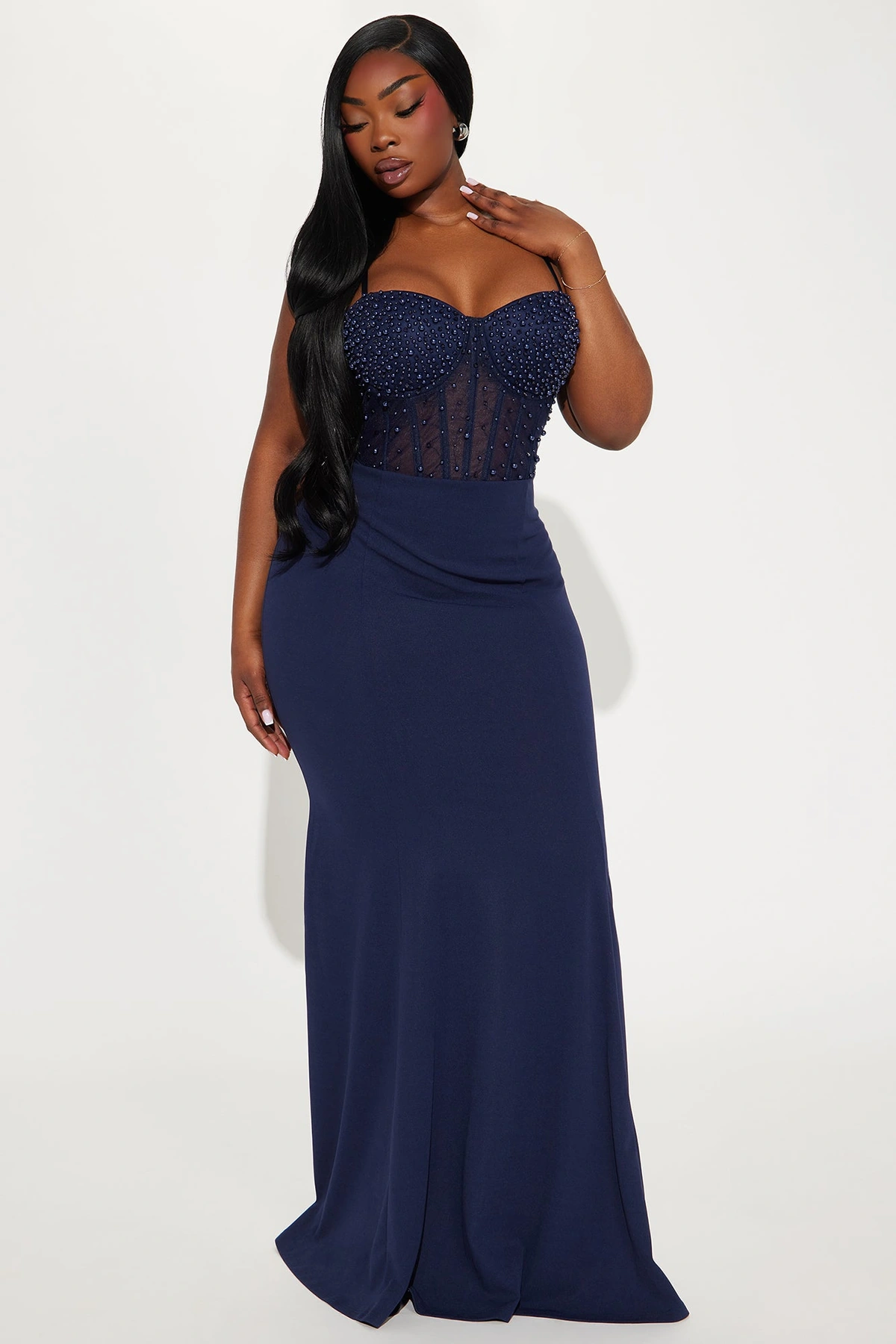 Bella Embellished Gown - Navy — Azul-marinho