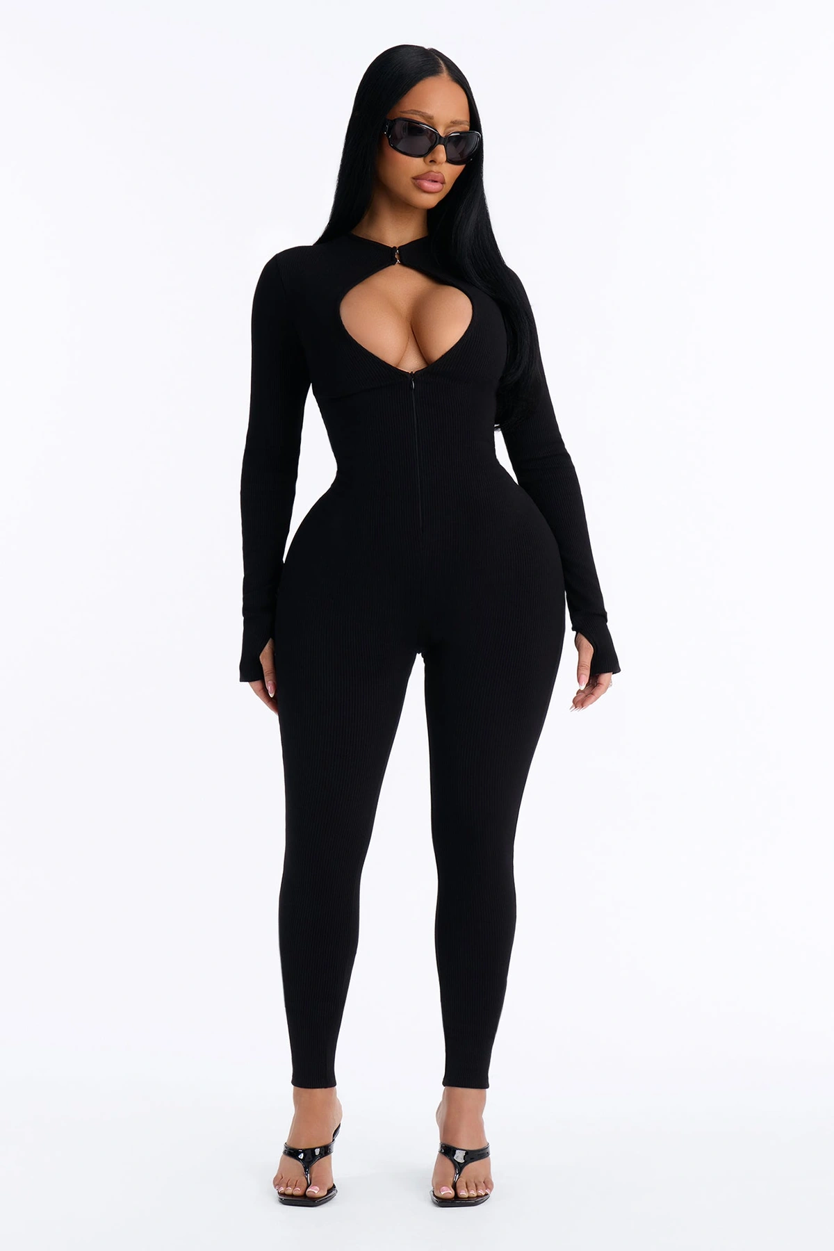 Candice Cut Out Snatched Skinny Leg Jumpsuit - Black — Preto