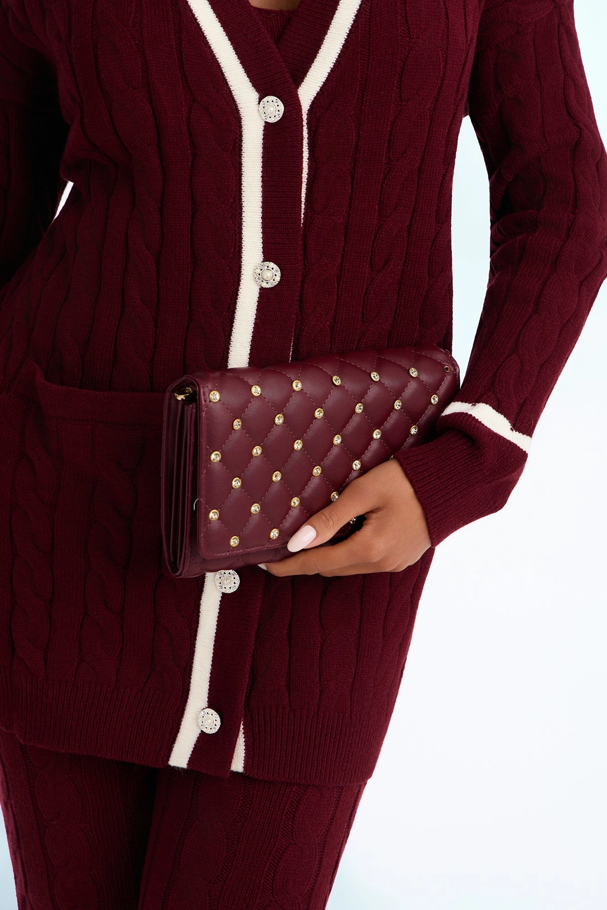 Glow Getter Faux Leather Crossbody Handbag - Burgundy — Bordô