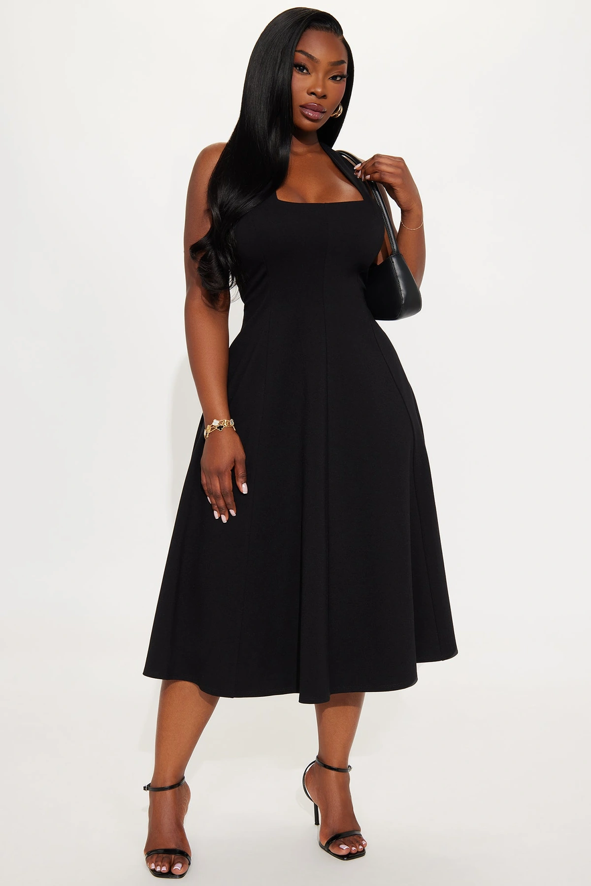 Mabel Ponte Midi Dress - Black — Preto