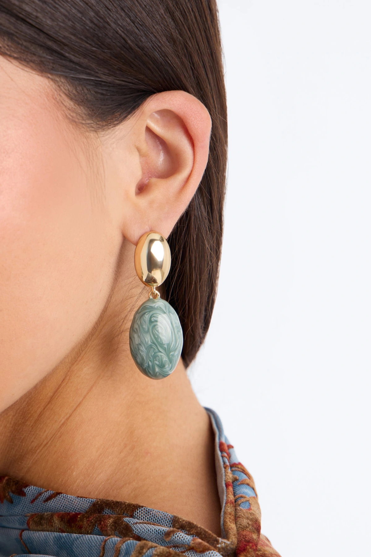 Moonlit Jeweled Drop Earrings - Gold/Blue — Dourado/Azul