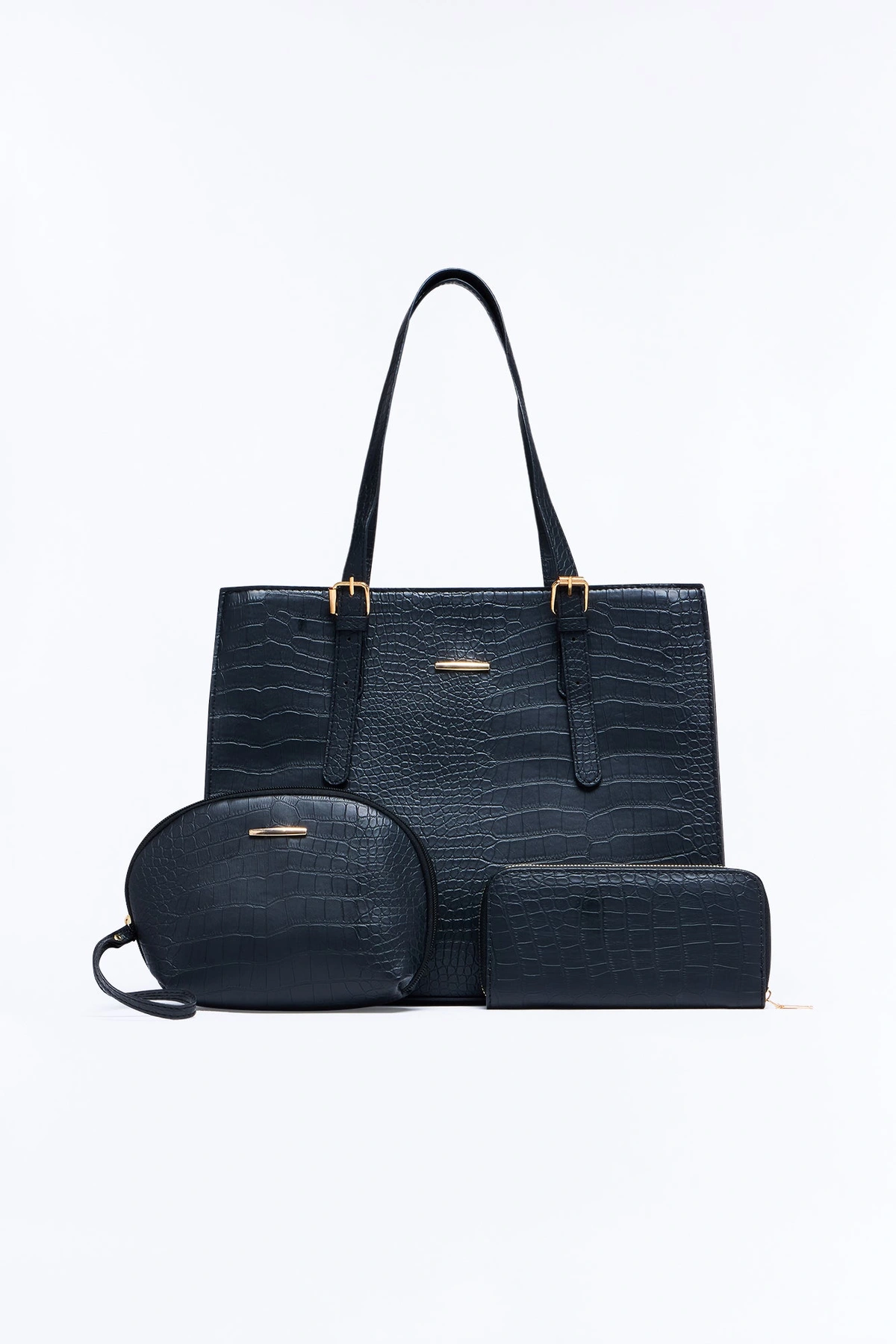 More Than A Faux Leather 3 Piece Tote Handbag Set - Black — Preto