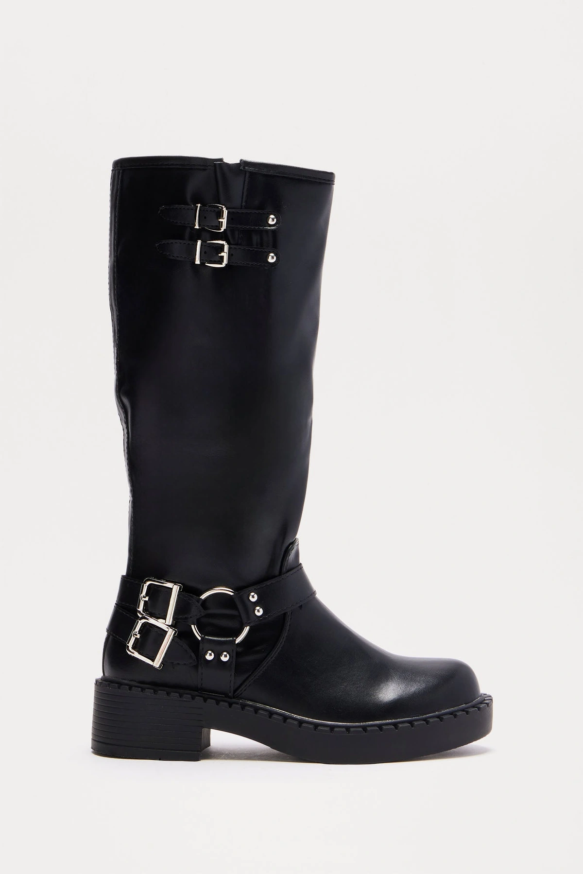 Miles Buckle Knee High Boots - Black — Preto